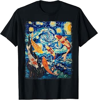 Koi Fish Carp Nishikigoi Japan Starry Night Painting T-Shirt