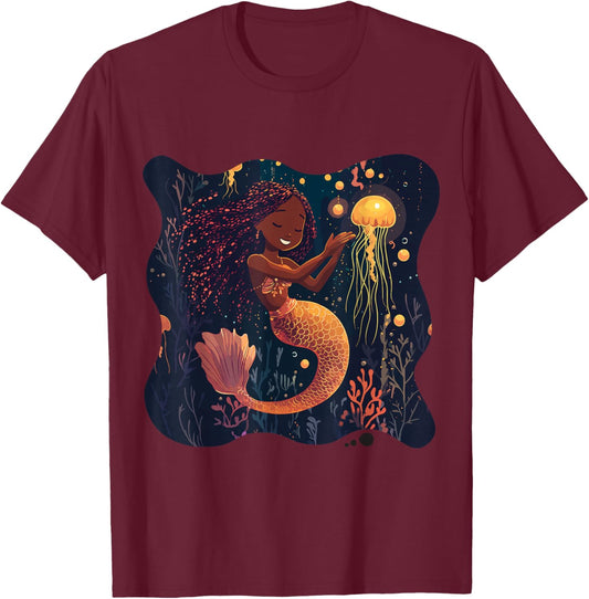 Black Mermaid Braids Girls Kids Toddler Women Birthday Gift T-Shirt T-Shirt - T-Shirt | Maroon