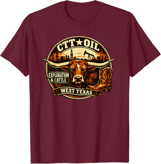 CTT Oil Exploration & Cattle Company Texas T-Shirt - T-Shirt | Maroon