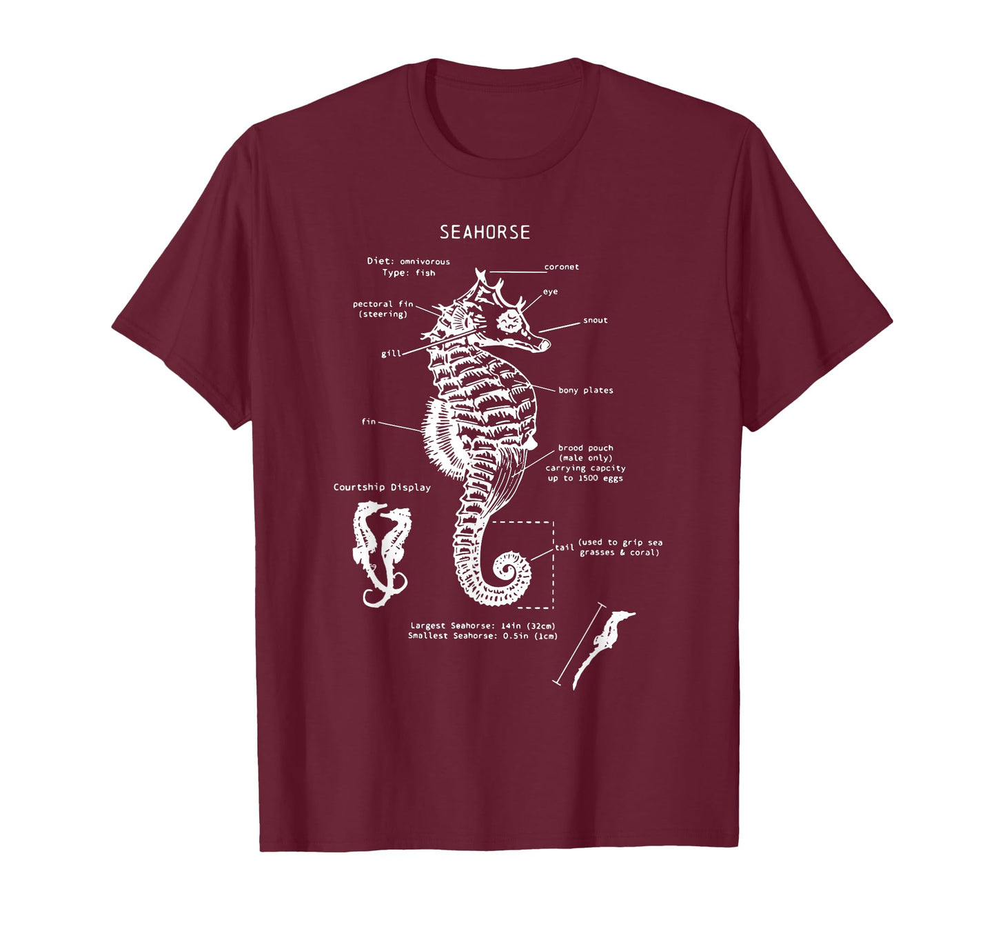 Vintage Seahorse Anatomy Ocean Animal Marine Biologist T-Shirt