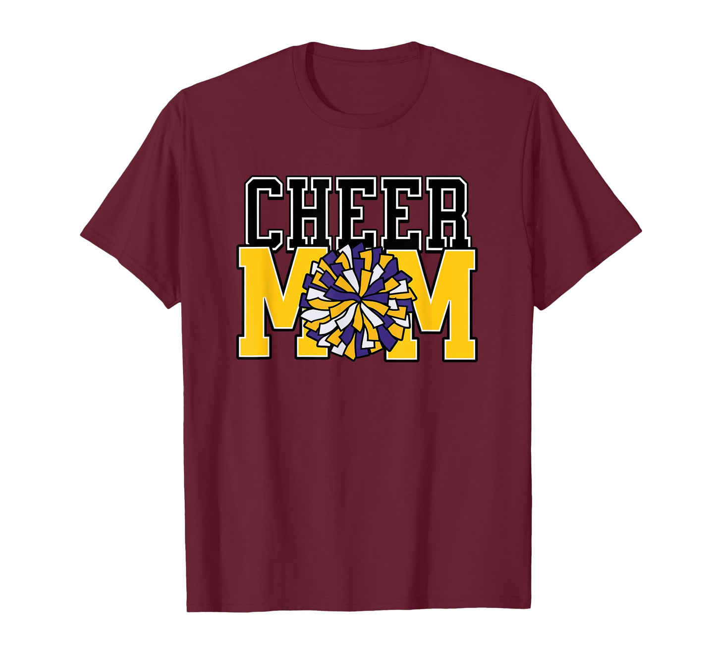 Cheer Mom Biggest Fan Yellow and Purple Pom Pom T-Shirt