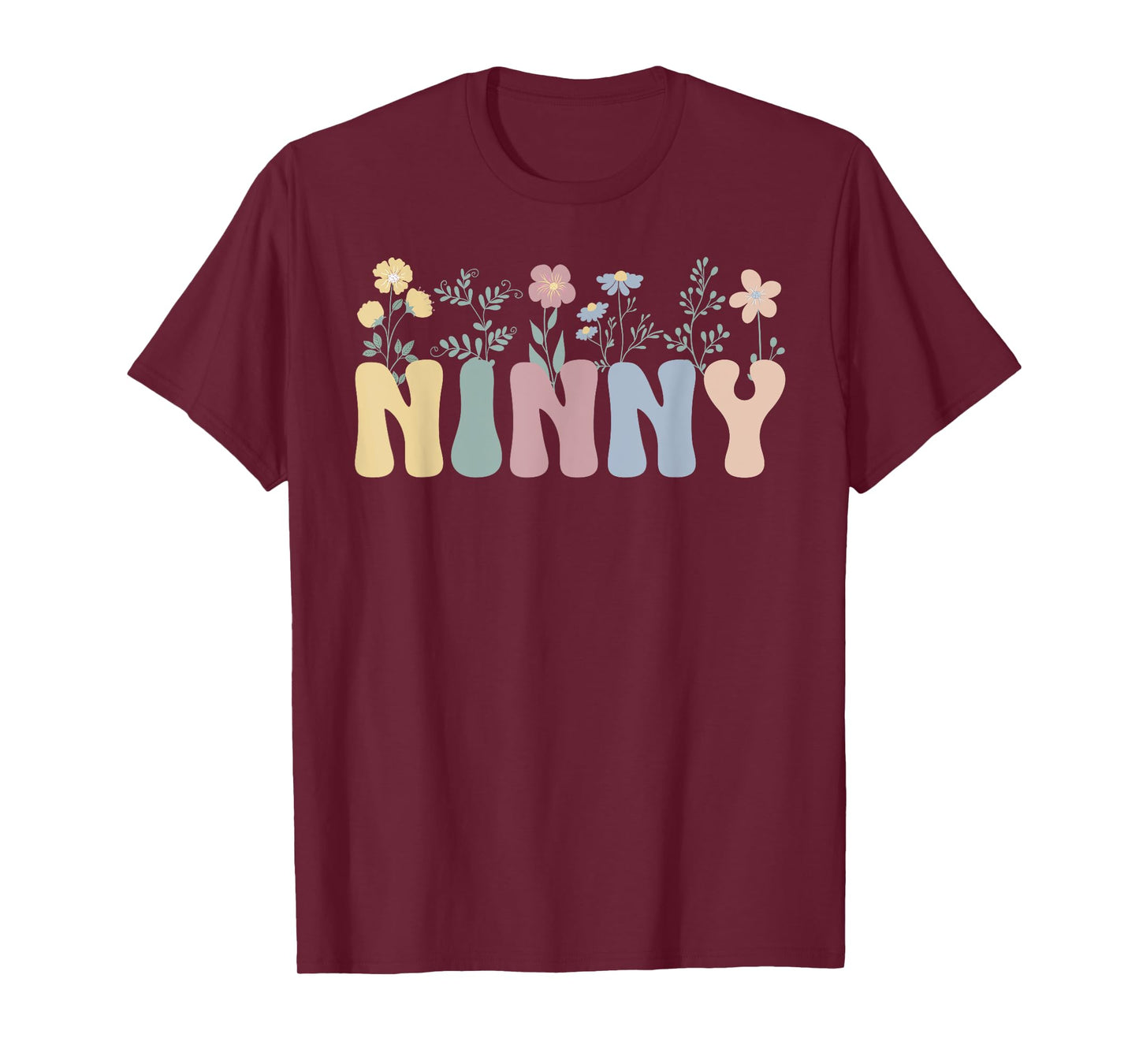 Groovy Ninny Grandma On Mother's Day Black Floral Pattern Casual T-Shirt