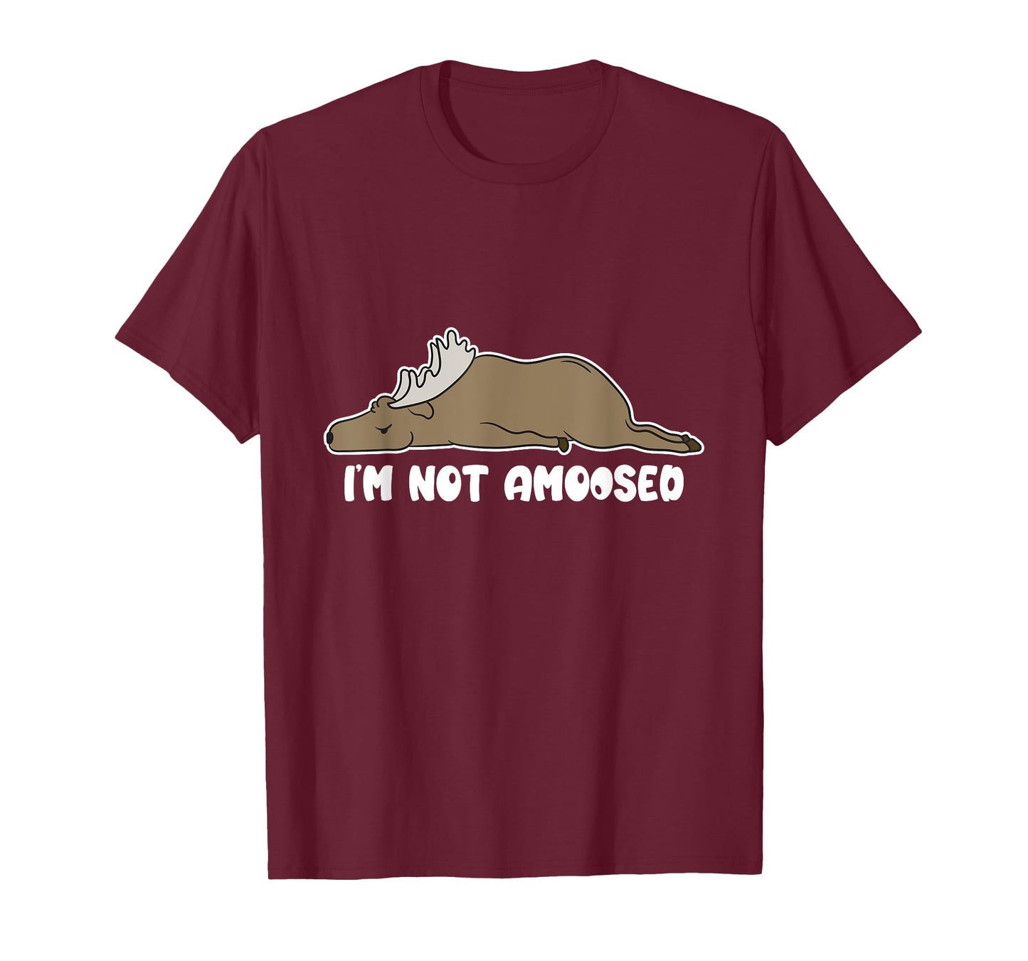 Puns of Fun Wildlife I'm Not Amoosed Lazy Moose Unisex-Adults Black Cartoon Humorous Casual Short Sleeve T-Shirt