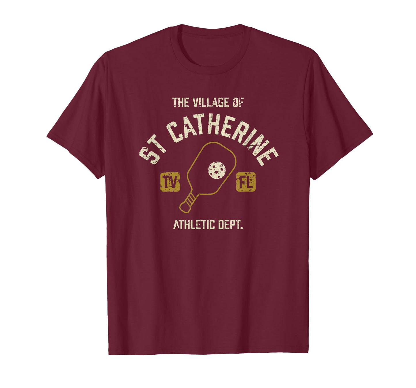 The Village of St Catherine Pickleball Distressed Design T-Shirt
