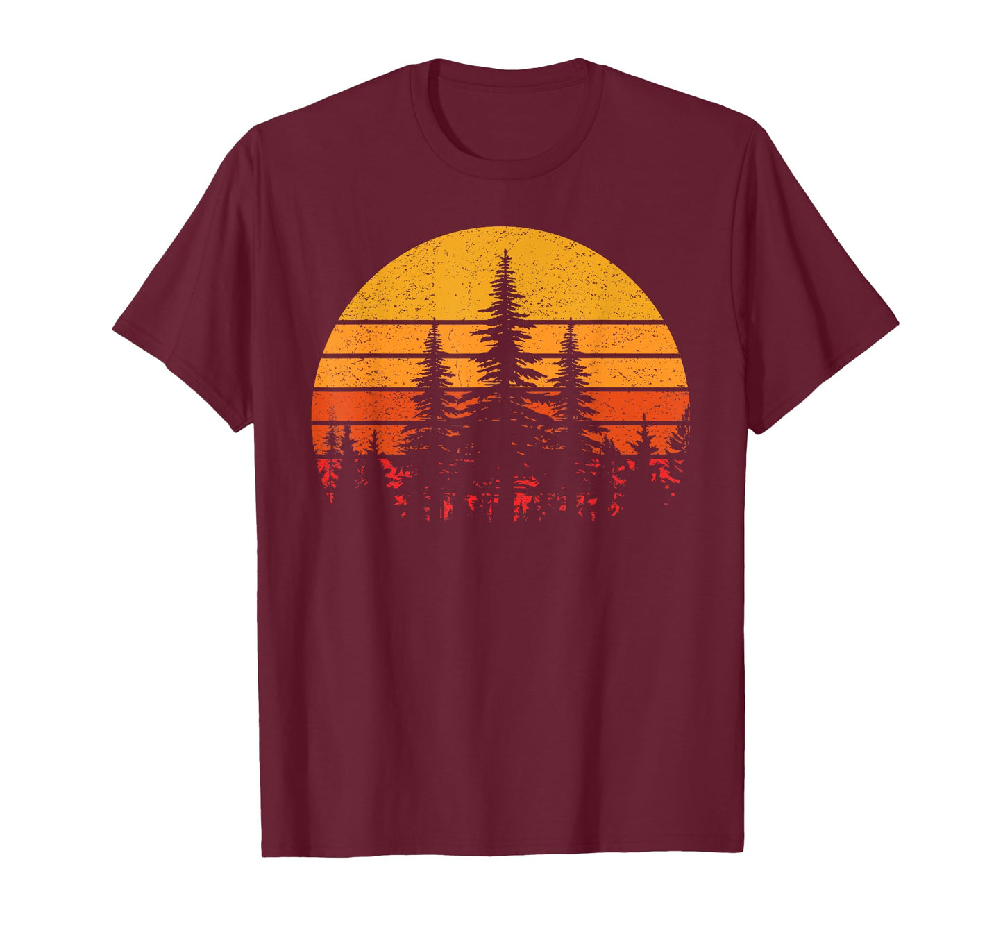 Retro Sun Minimalist Pine Trees Wildlife Nature Forest Man T-Shirt