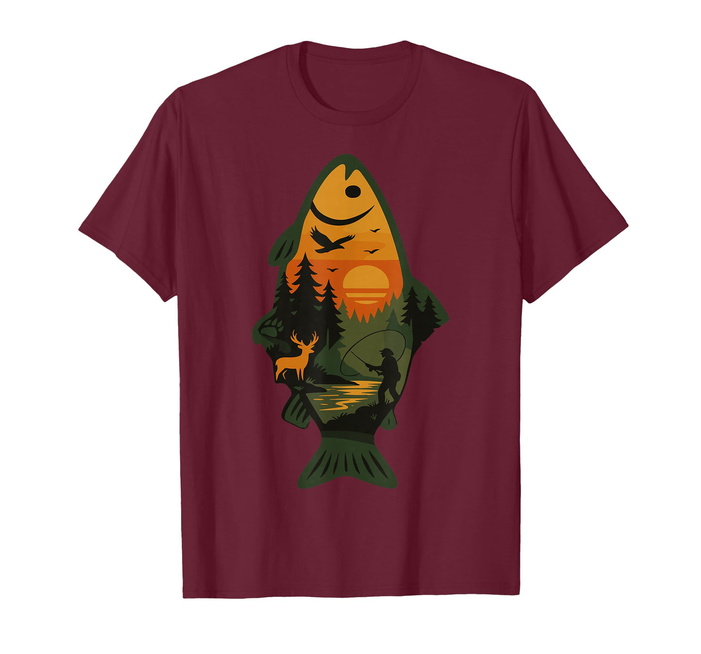 Trout Fly Fishing Outdoor Forest Nature Wildlife Scene T-Shirt