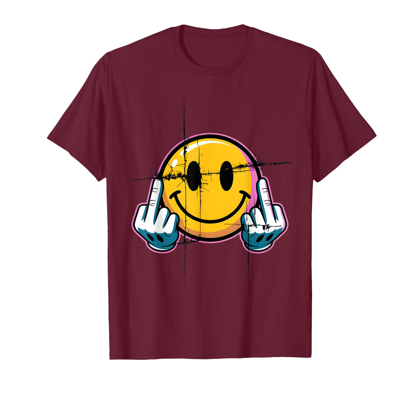 Retro Vintage Smile Face Funny Middle Finger Graphic T-Shirt
