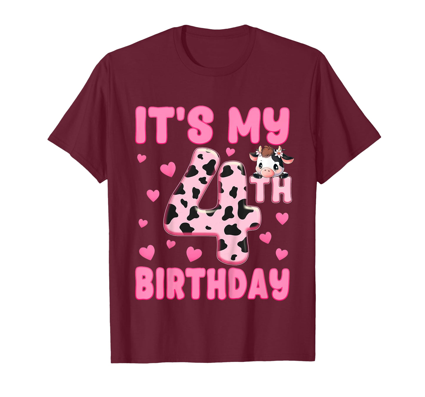 It's My 4th Birthday Girl 4yr Cute Farm Cow Four 4 Year Old T-Shirt