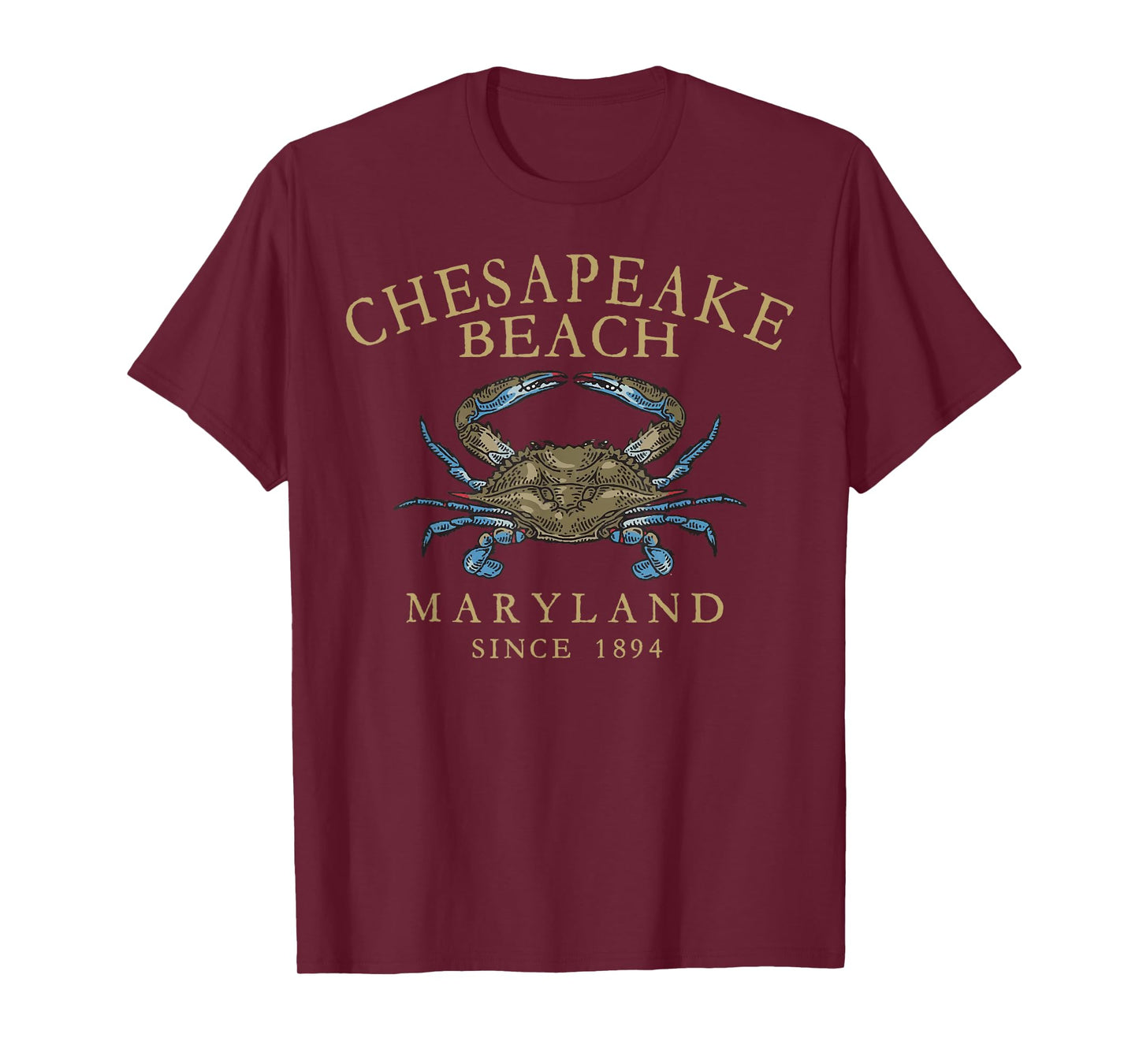 Chesapeake Bay Maryland Blue Crab Vintage Arched Tan Letters T-Shirt