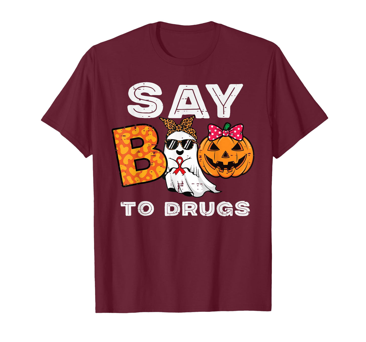 Red Ribbon Week Ghost Say Boo to Pumpkin Women Girls Kids T-Shirt