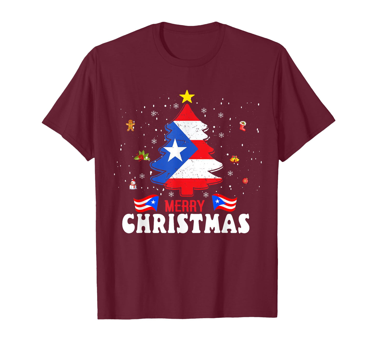 Proud Puerto Rico Flag Tree Christmas Pajamas Patrioitc Xmas T-Shirt