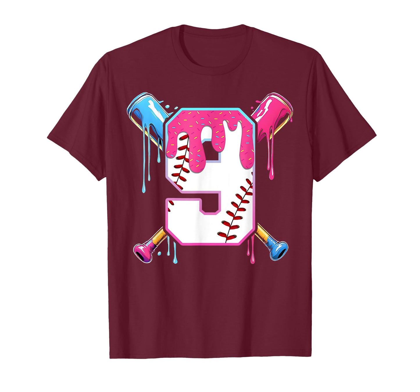 Baseball Drip 9 Years Old Ice Cream 9th Birthday Kids Boys T-Shirt
