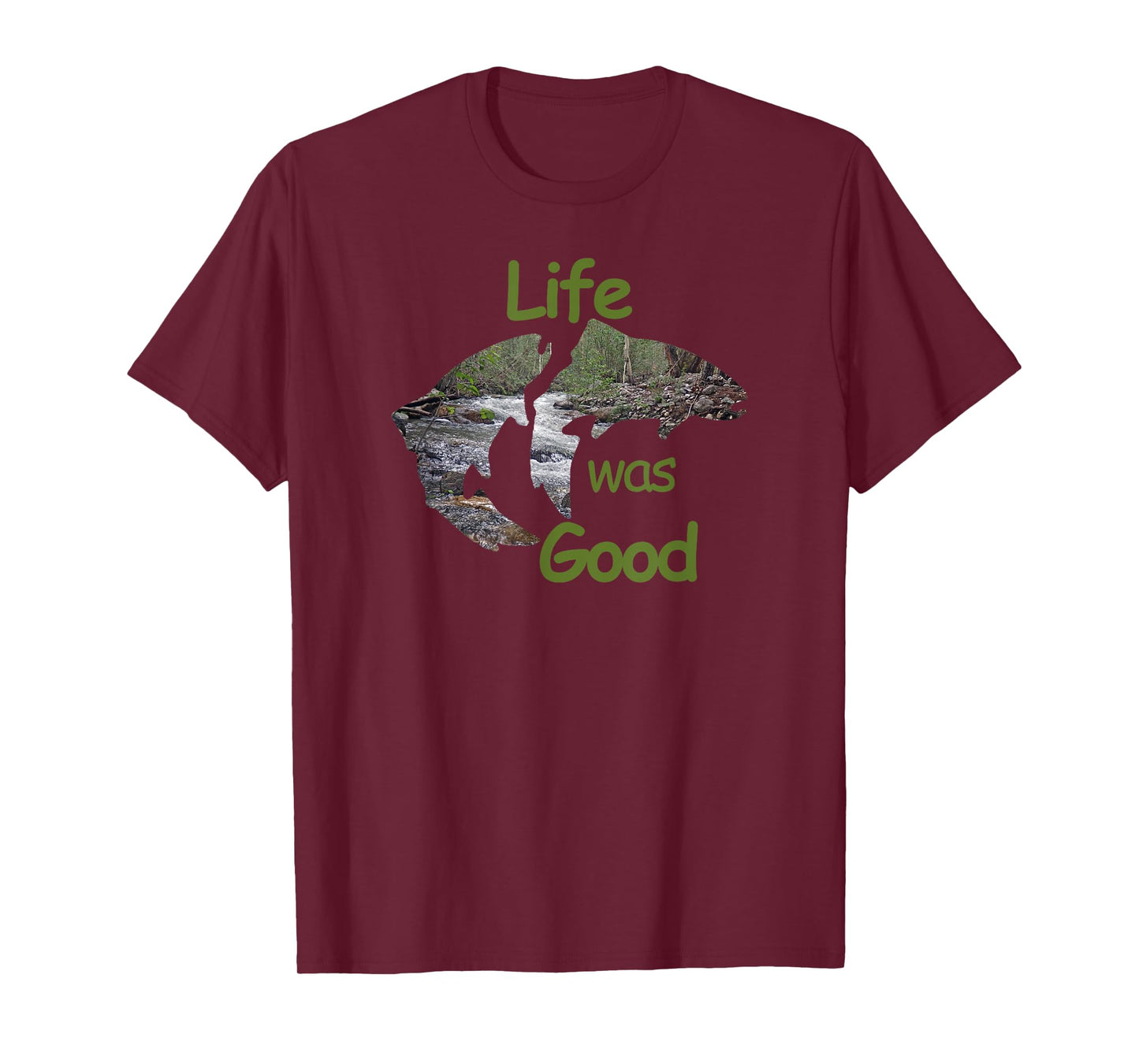 Life Was Good (LWG) Two Trout with inlay stream scene. T-Shirt