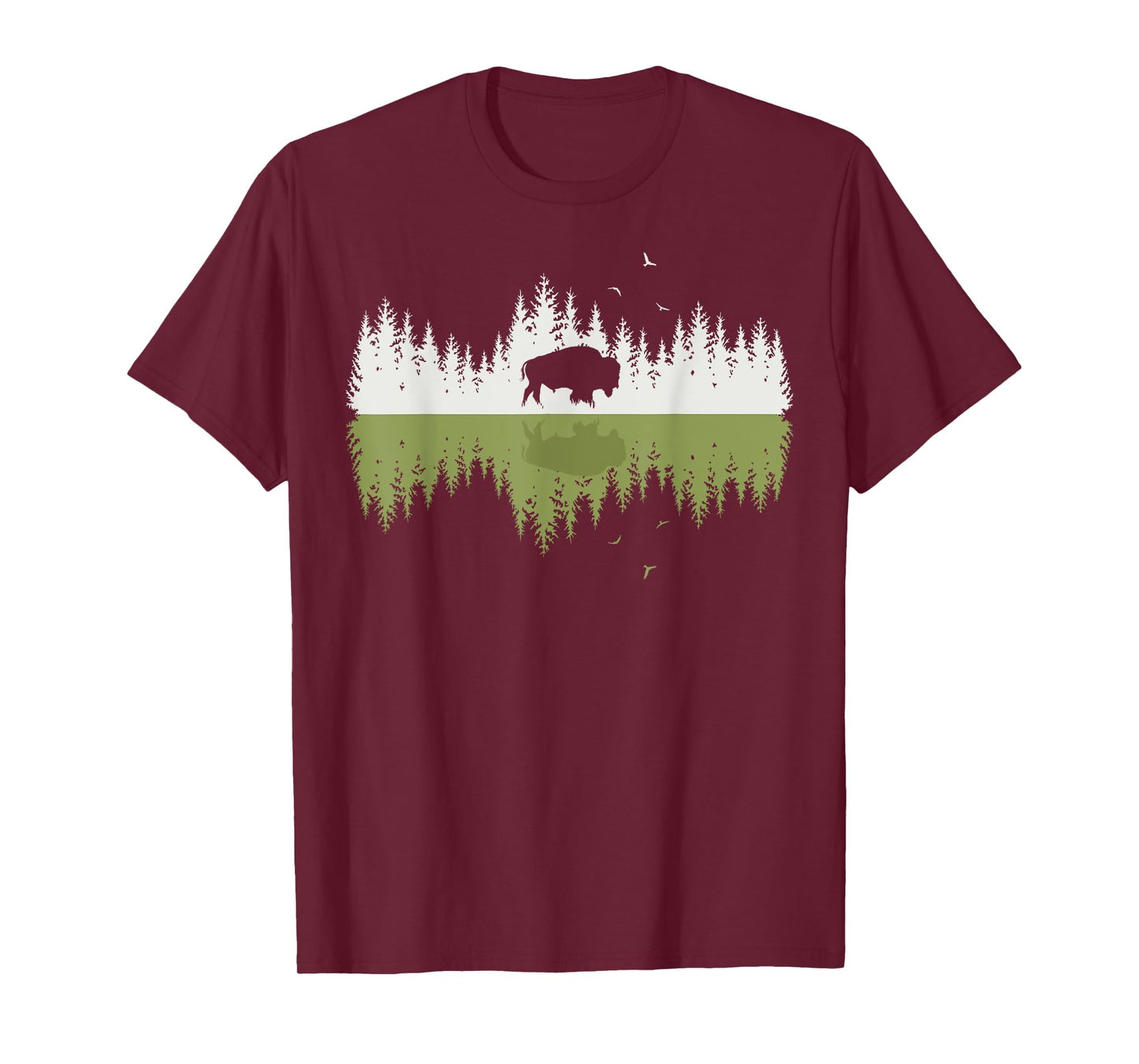 Trees Reflection Bison Wildlife Forest Nature Animal Outdoor T-Shirt