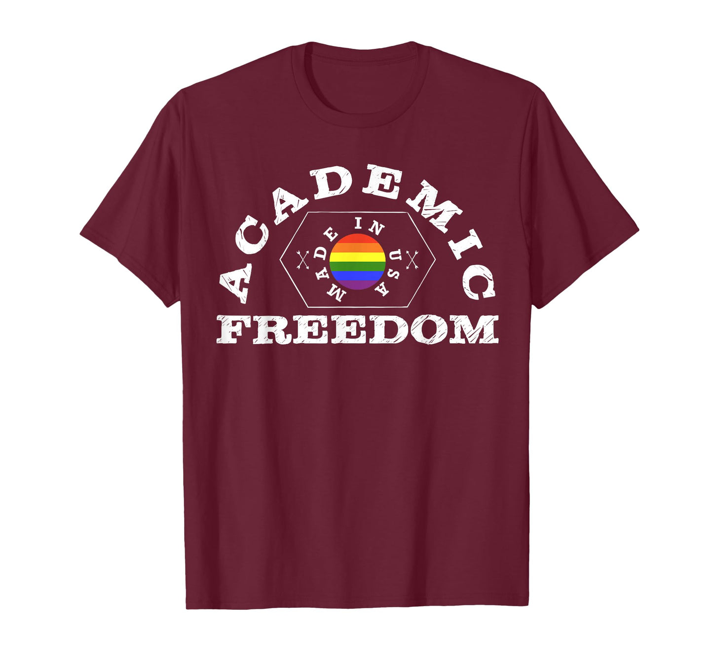 Colllege Style Academic Freedom with Pride Rainbow T-Shirt