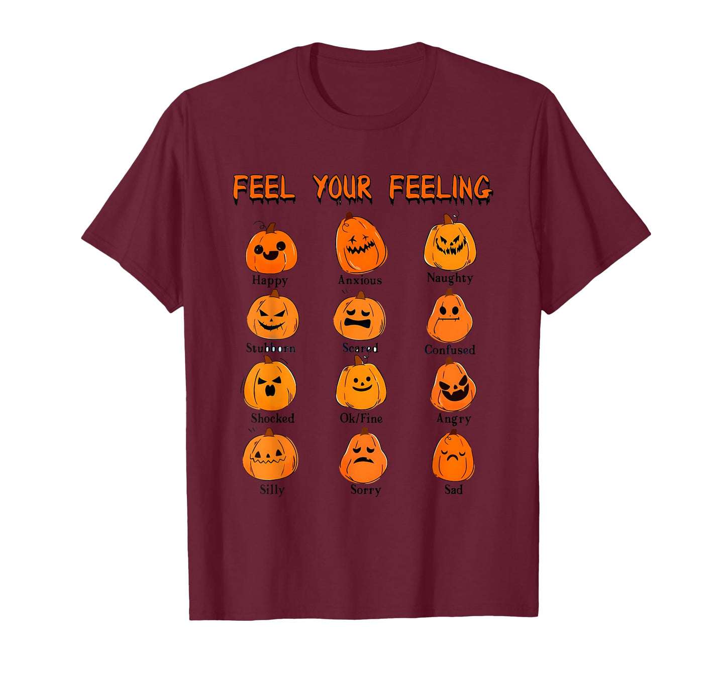 Retro Feel Your Feeling Halloween Pumpkin Face Expressions T-Shirt