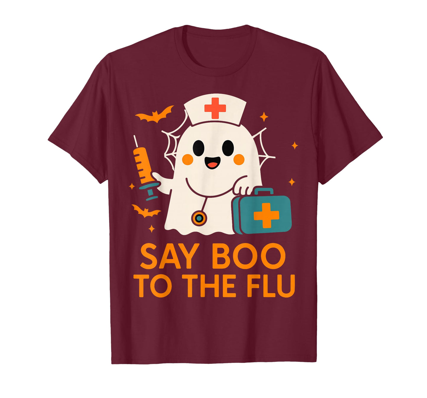 Say Boo to The Flu Nurse Halloween Vaccine Ghost Crew Funny T-Shirt