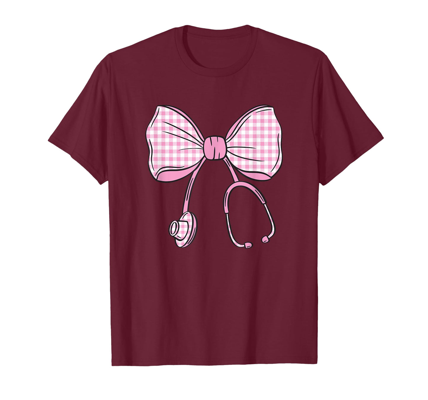 Checkered Coquette Bow Pastel Pink Gingham Nurse Sthetoscope T-Shirt