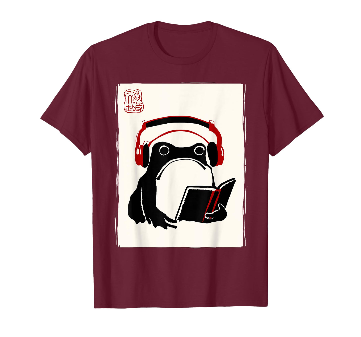 Funny Grumpy Frog Books Music Kawaii Ink Japanese T-Shirt