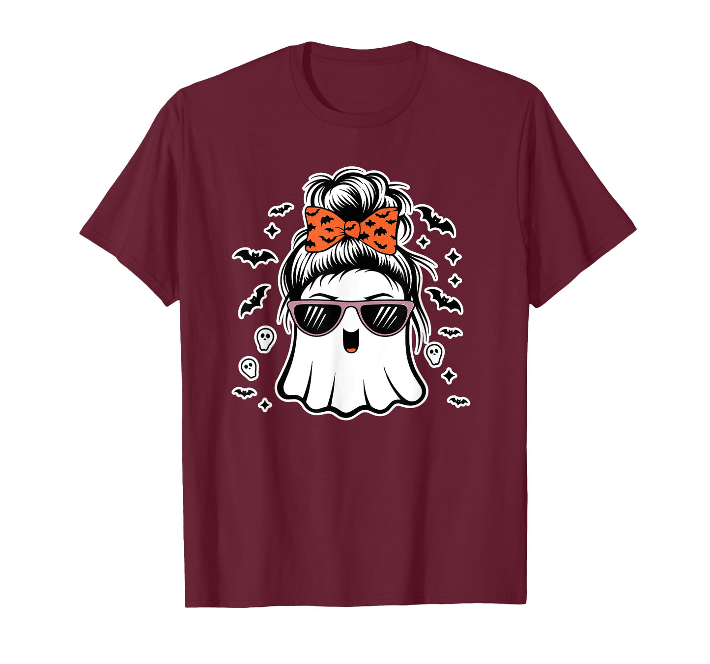 Cute Ghost Messy Bun Mom Halloween Messy Hair Bun Moms Life T-Shirt