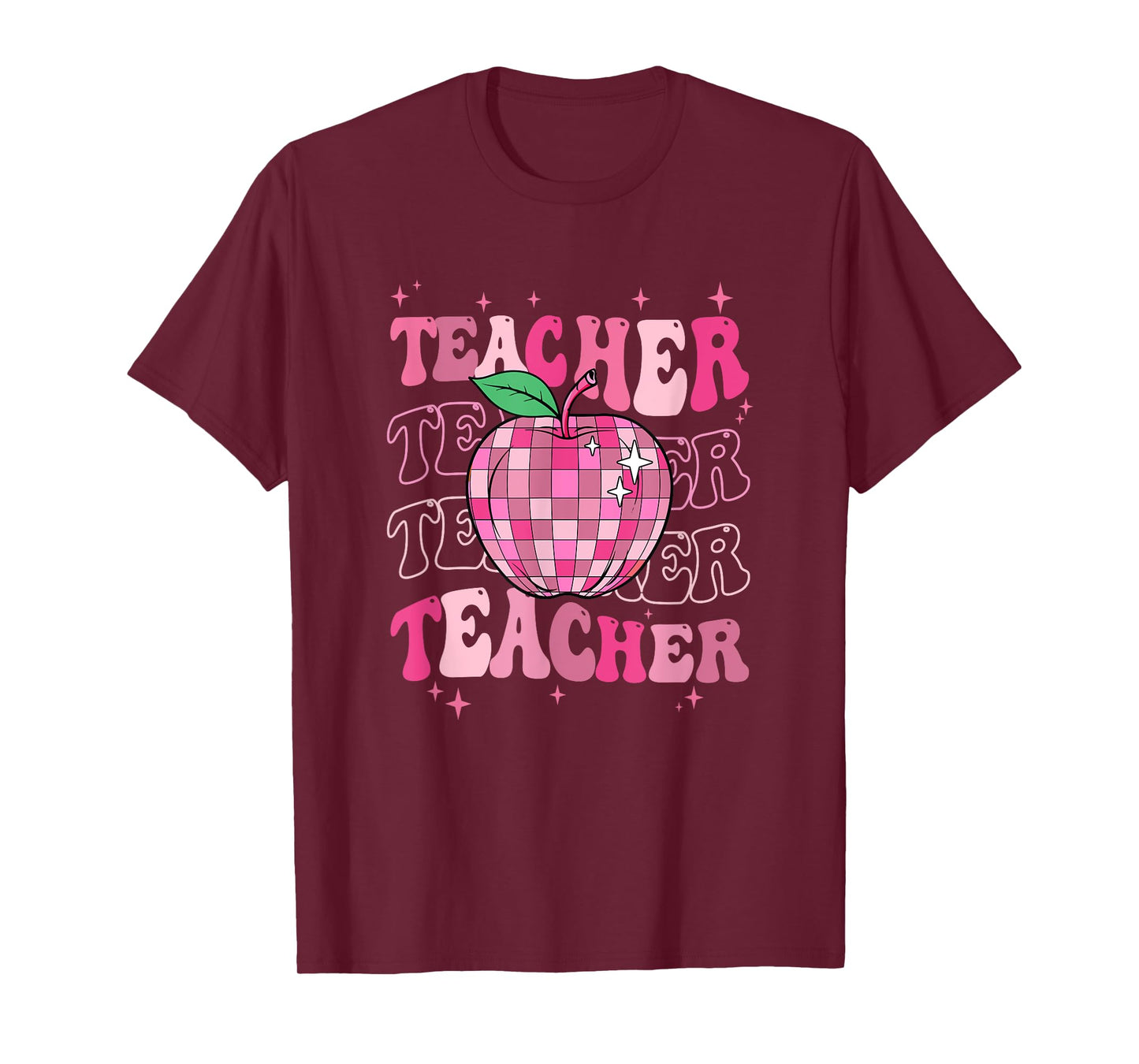 Retro Pink Disco Ball Apple Teacher Colorful Back To School T-Shirt