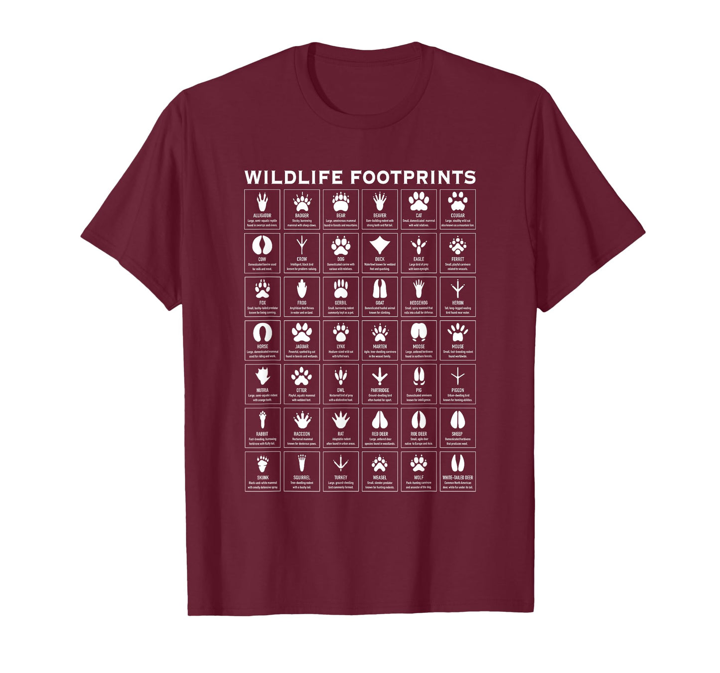 Wildlife Animal Footprints Tracks Chart T-Shirt