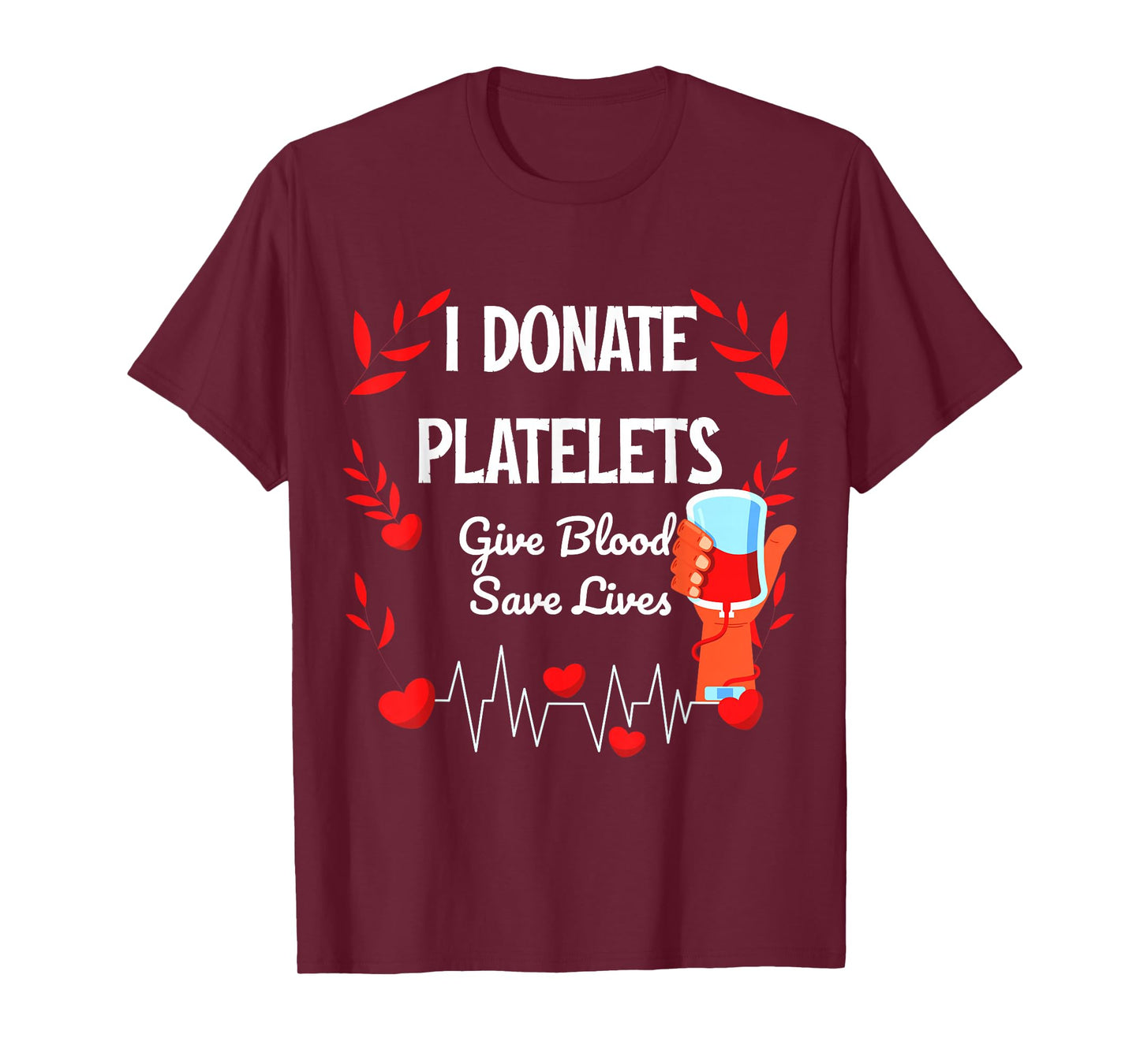 Give Blood To Save lives Motivation Platelets Blood Donation Awareness Unisex-Adults T-Shirt, Black, Small, Short Sleeve