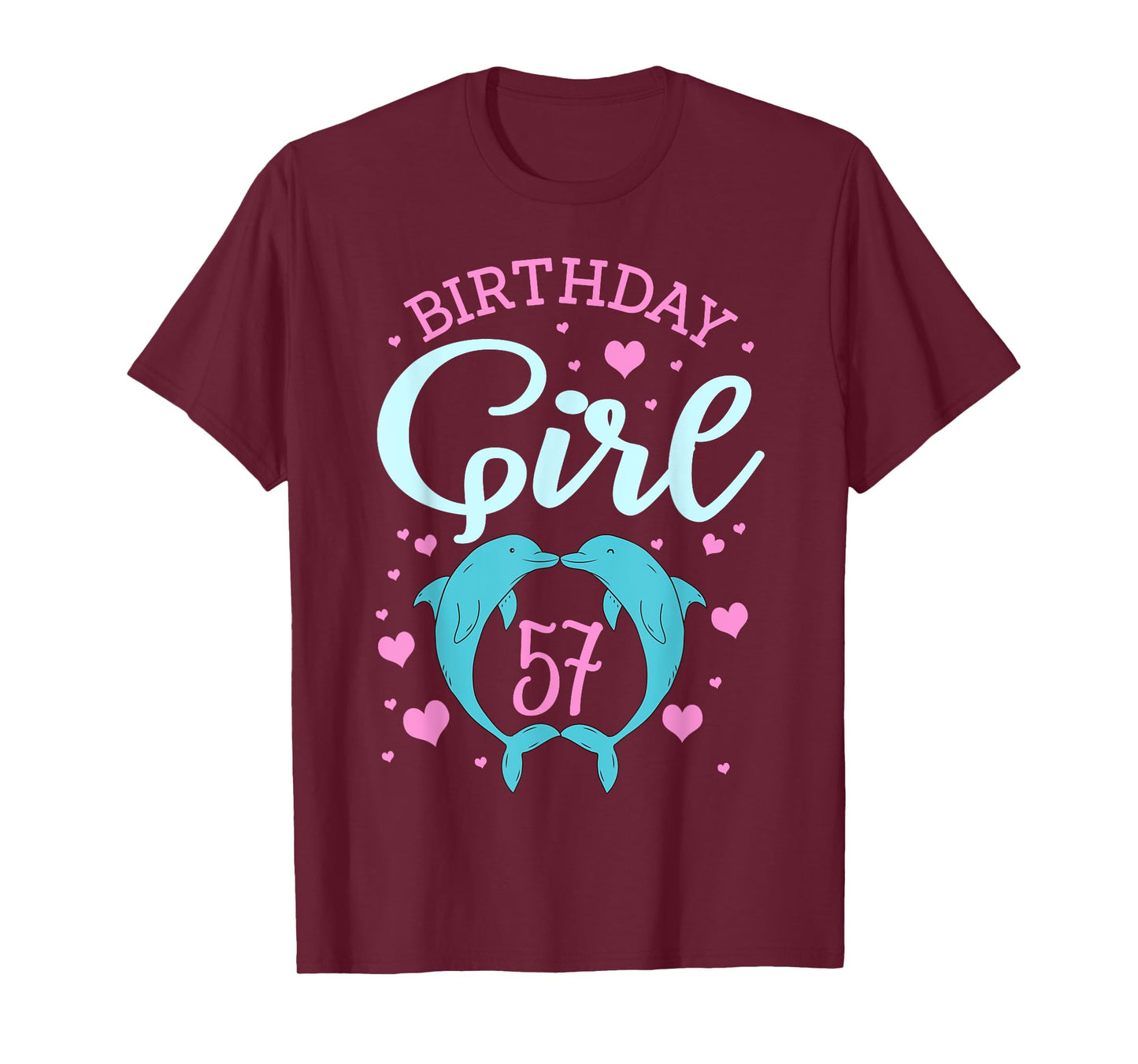Dolphin 57th Birthday Girl Underwater Oceanographer Hearts T-Shirt