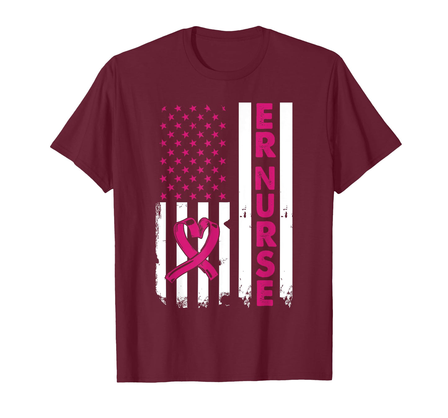 Er Nurse American Flag Nurse Life Breast Cancer Awareness T-Shirt