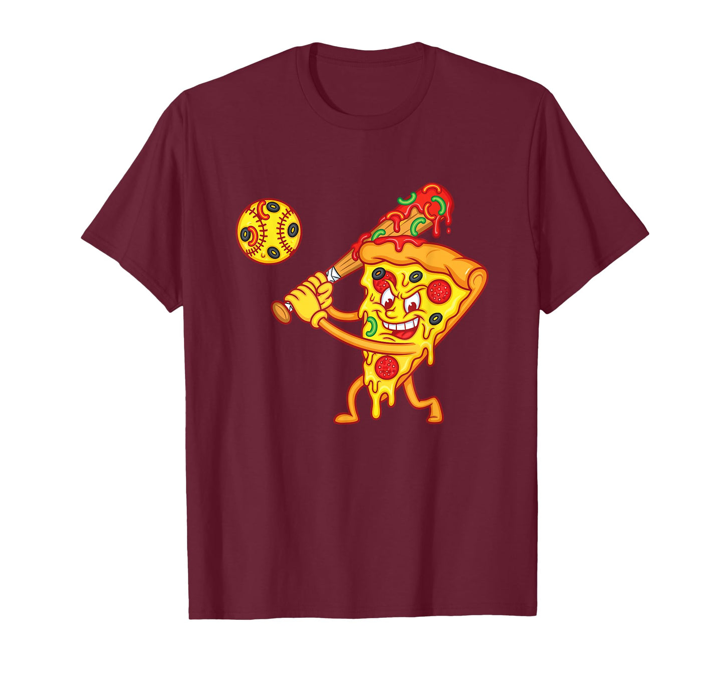 Drippy Pizza Baseball Slice Funny Cartoon Sports Food T-Shirt