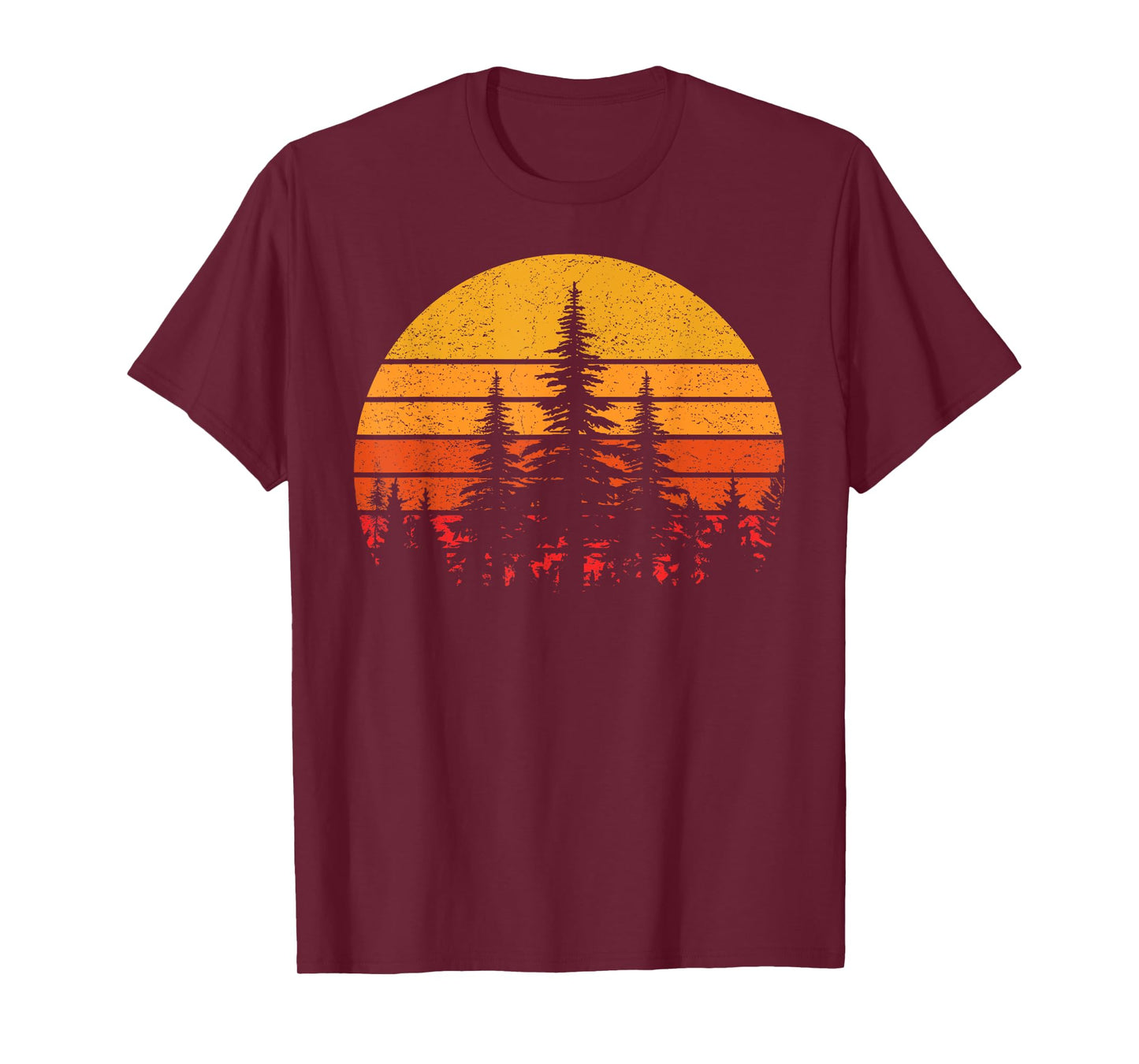 Retro Sun Minimalist Pine Trees Wildlife Nature Forest T-Shirt