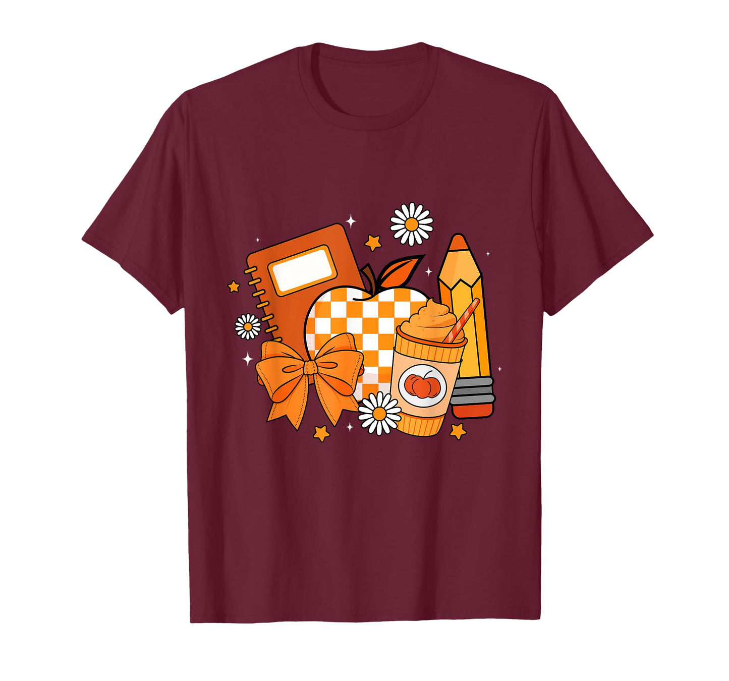 Retro Coquette Bow Pencil Teacher Fall Season Thanksgiving T-Shirt