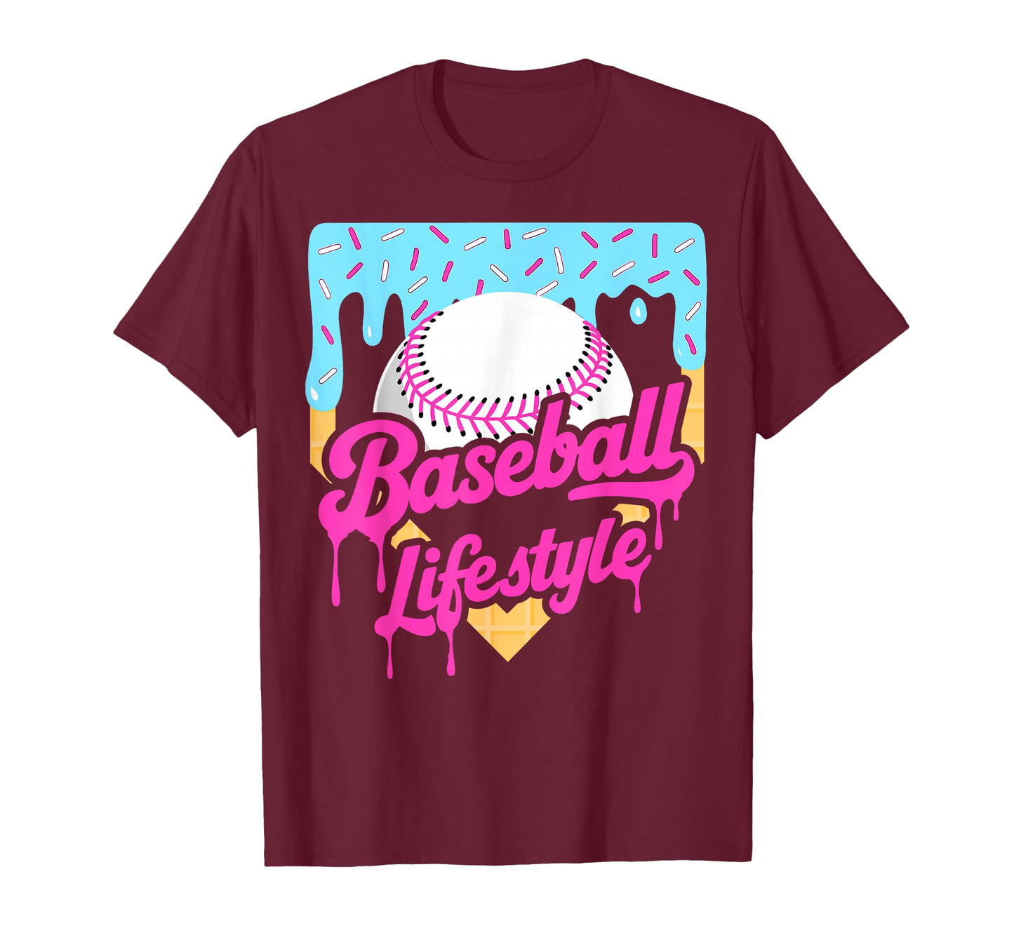 Baseball Life Lifestyle Home Plate Ice Cream Drip Men Boys T-Shirt