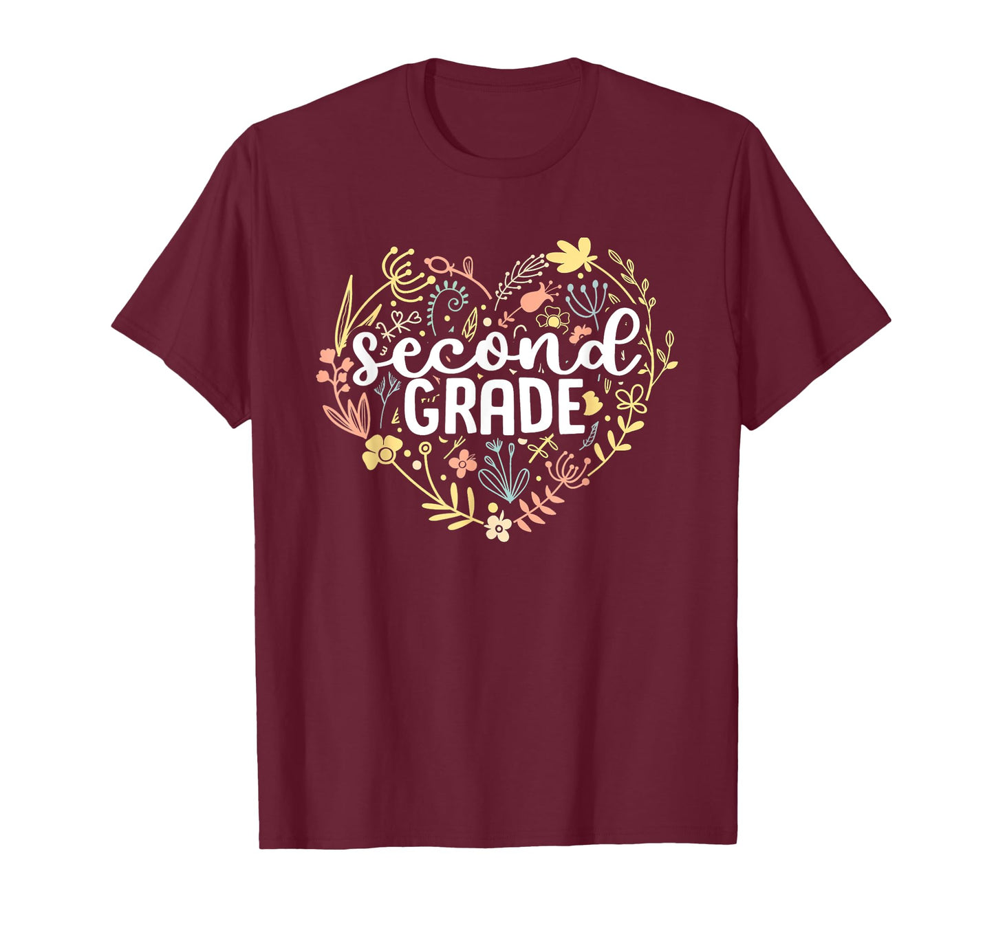 2nd Second Grade Floral Heart Back To School Teacher Girls T-Shirt