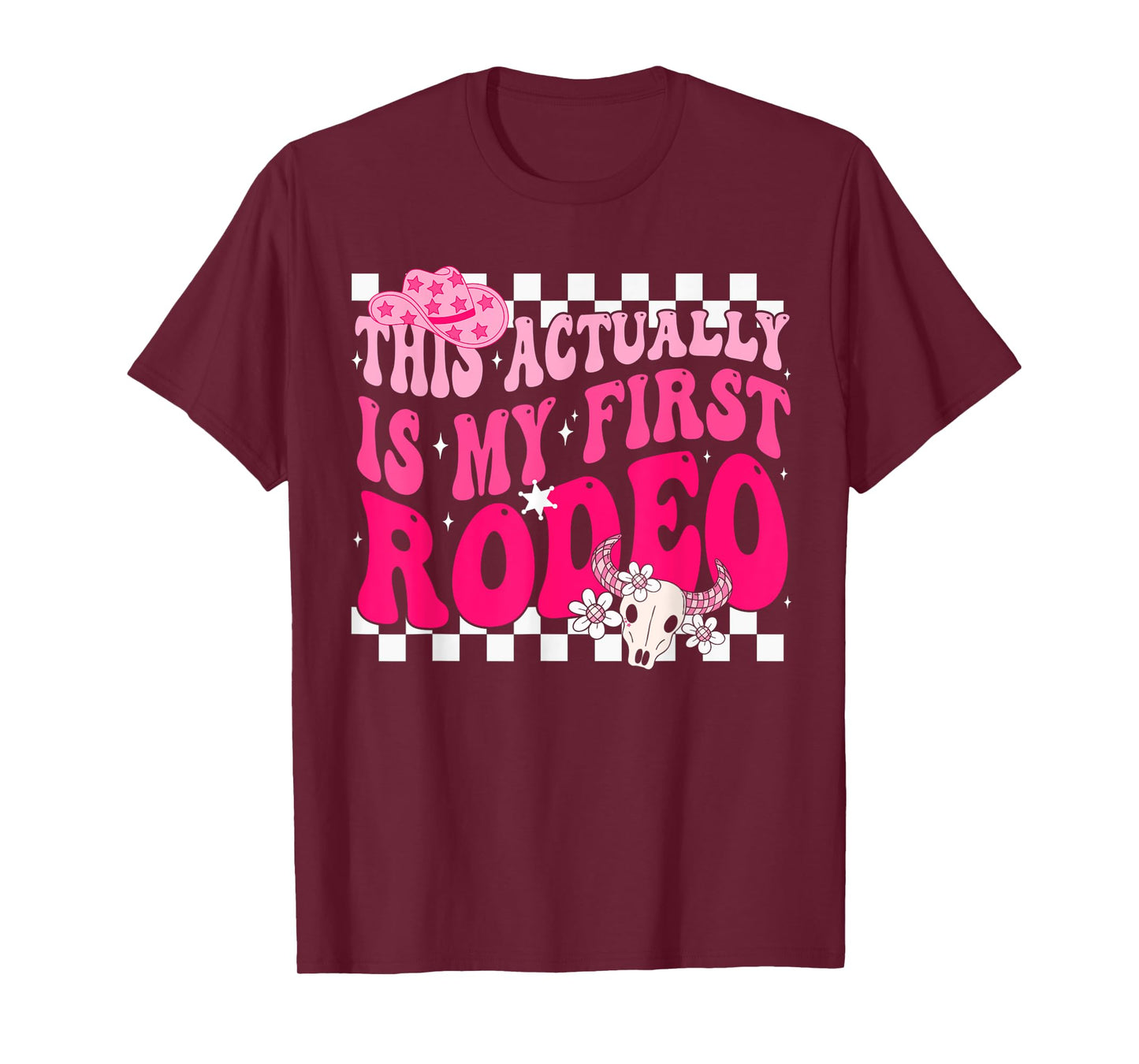 This Actually Is My First Rodeo Funny Cowgirl Groovy Western T-Shirt
