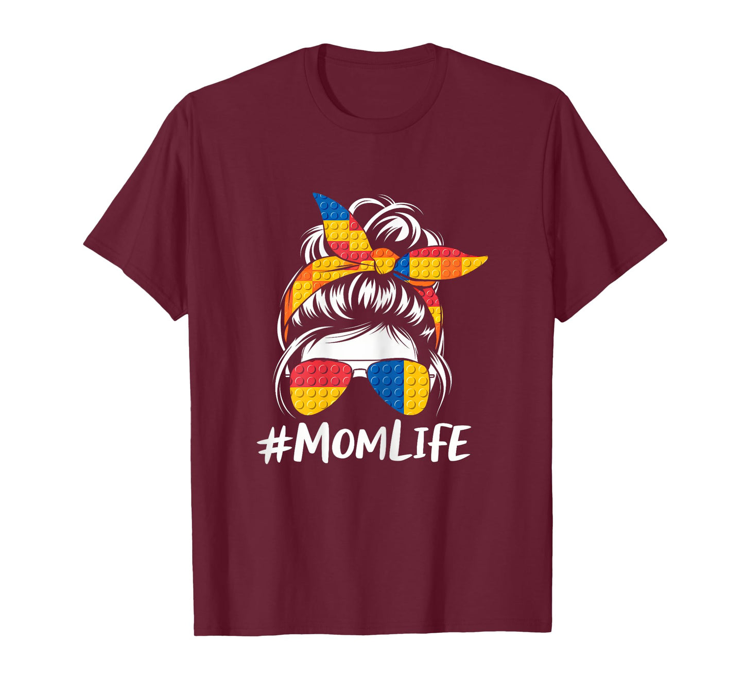 Building Block Messy Bun Mom Life Master Builder Mothers Day T-Shirt
