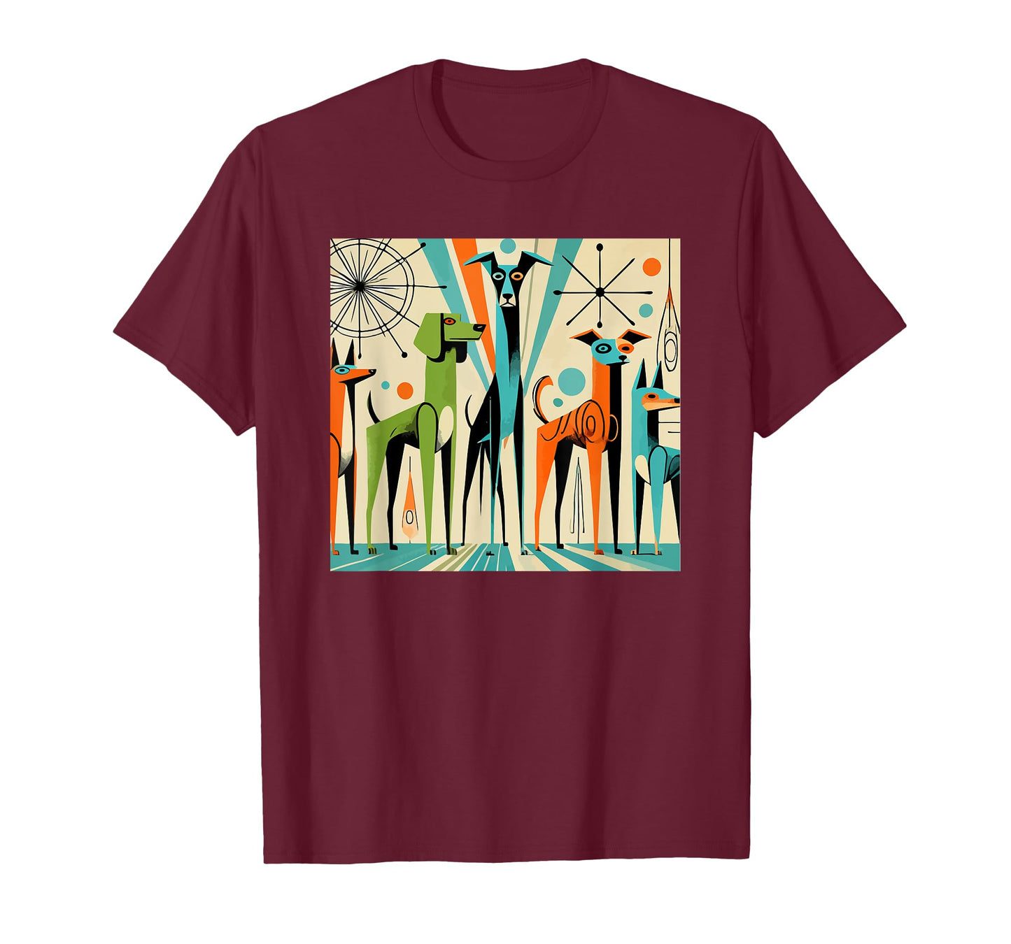 Mid Century Modern Dogs 50s 60s Retro Style Art T-Shirt