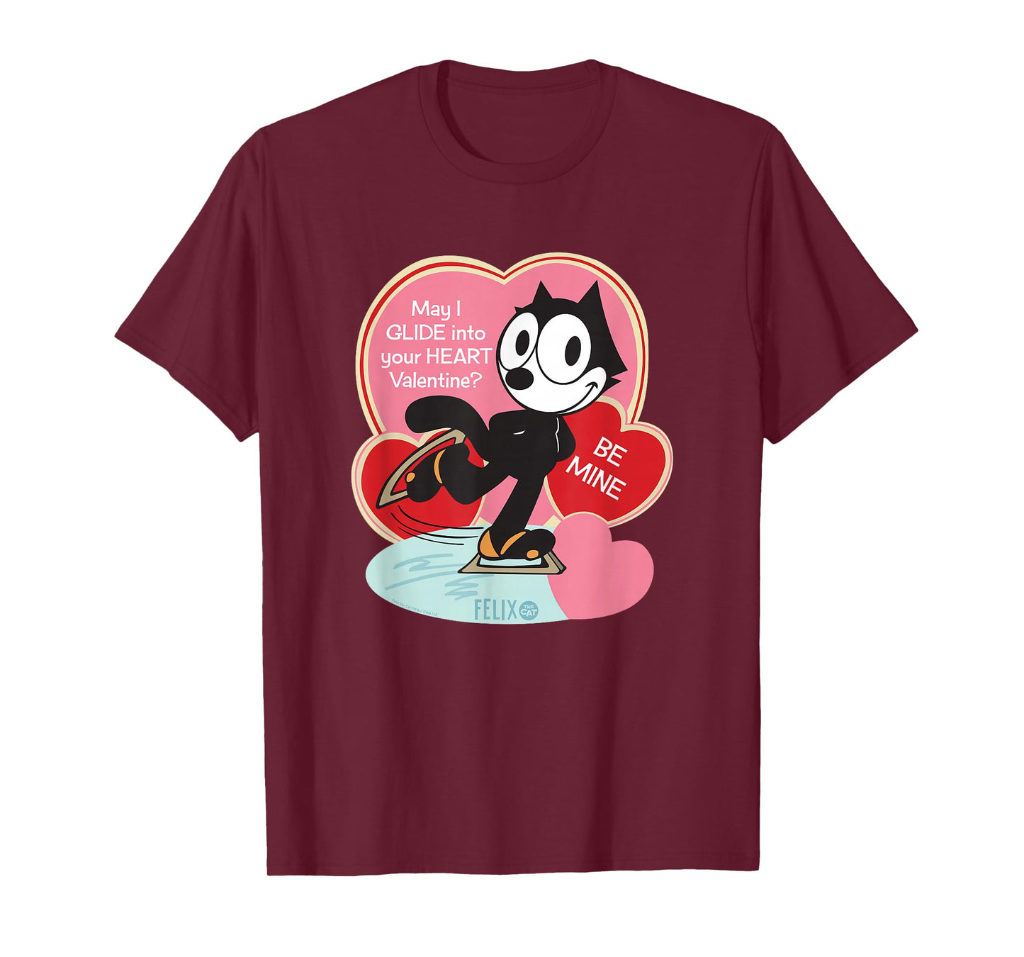 Felix The Cat Ice Skating Valentine T-Shirt
