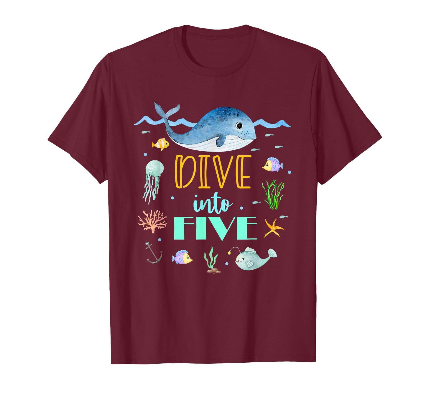 Dive Into 5 Birthday Decorations Girl 5th Bday Under The Sea T-Shirt