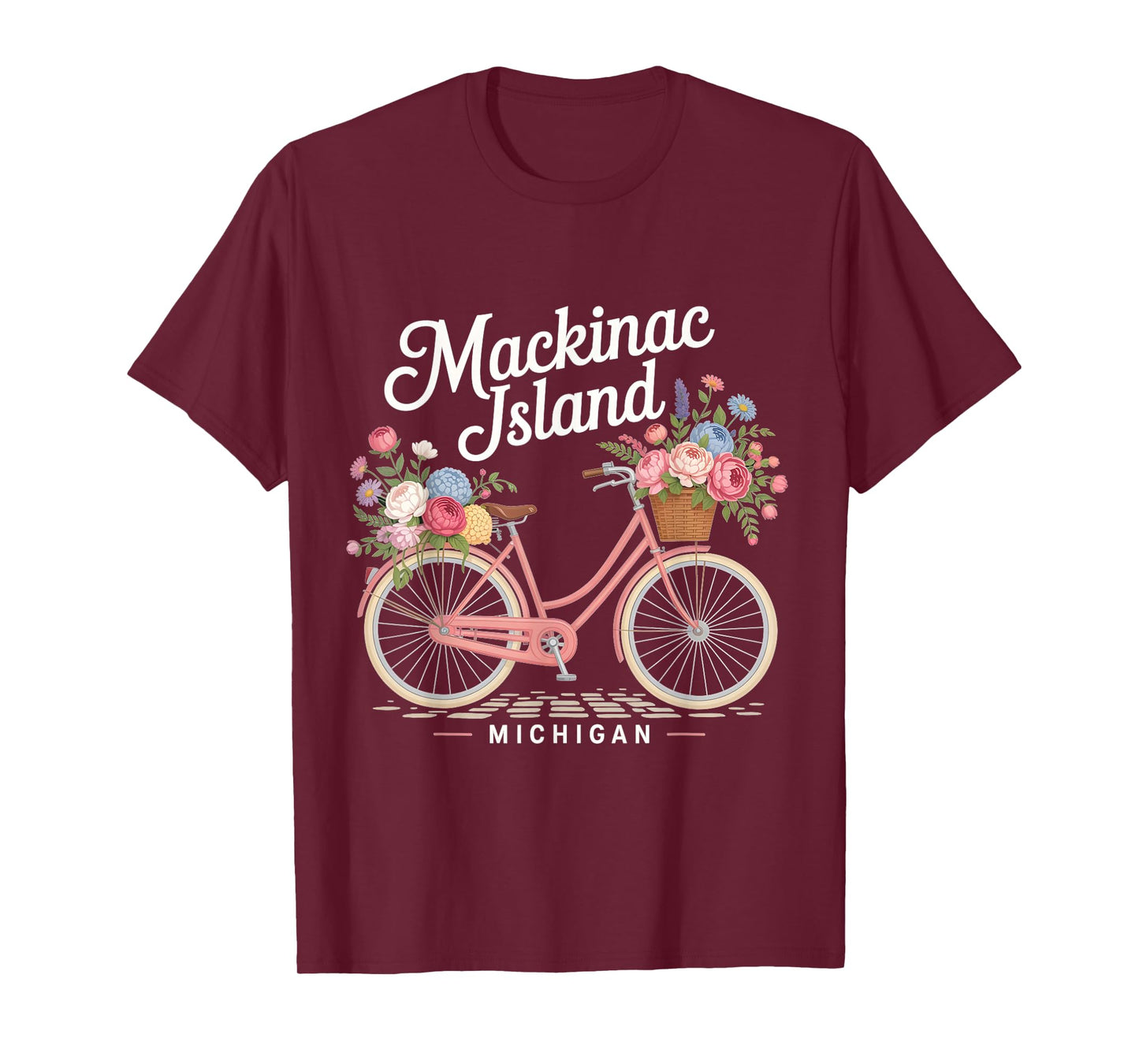 Vintage Mackinac Island Michigan with Flowers for Men Women T-Shirt