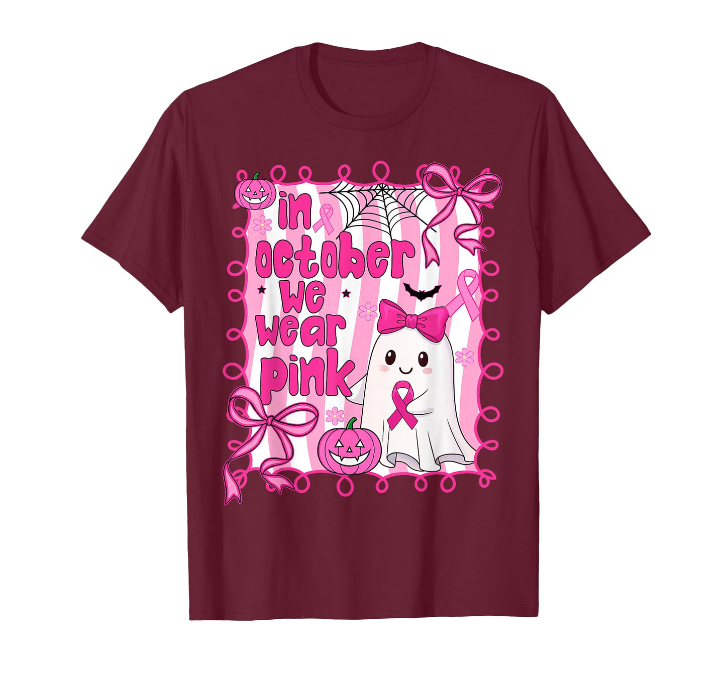 Coquette Cute Ghost In October We Wear Pink Breast Cancer T-Shirt