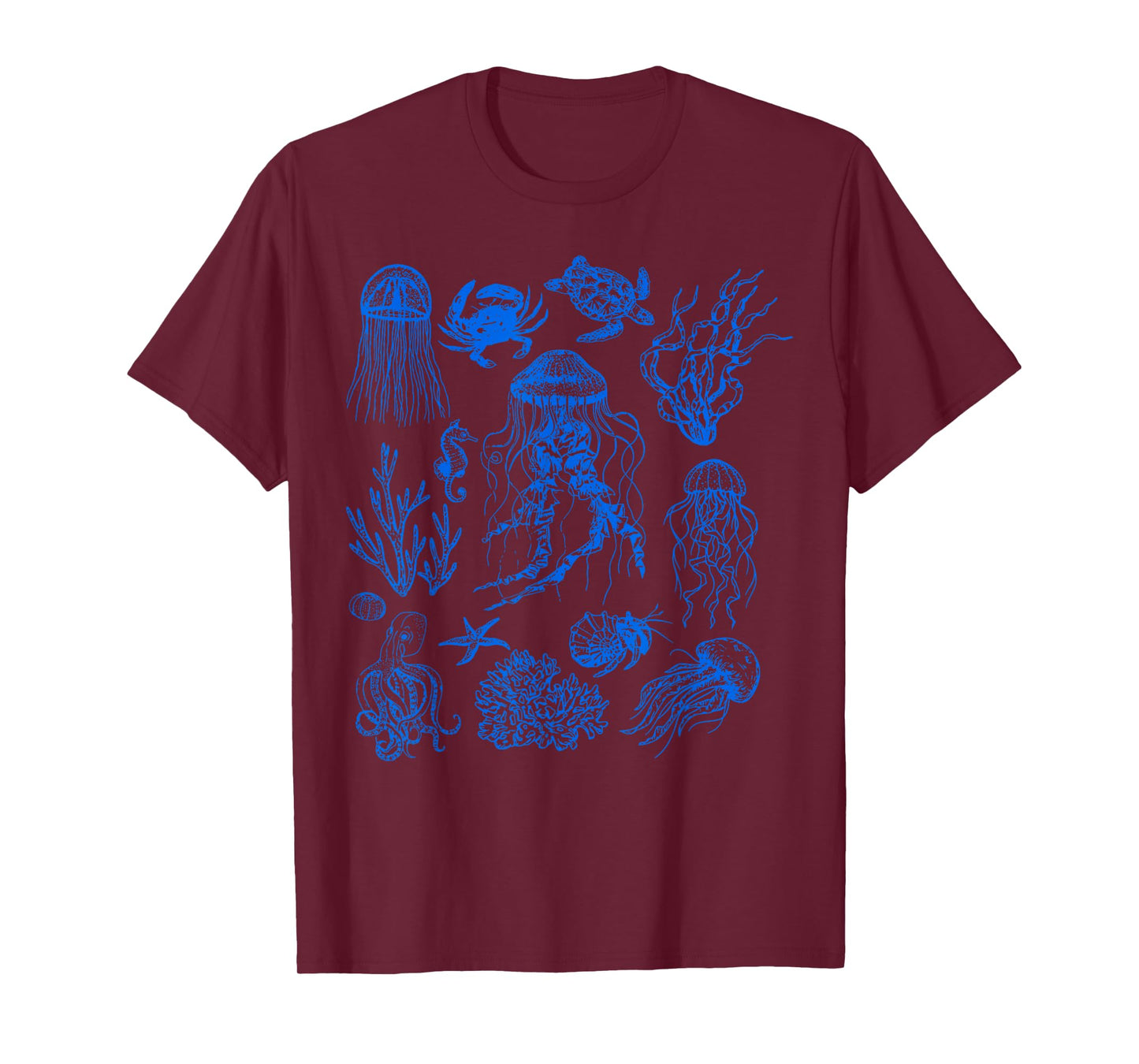 Retro Sea Life Aesthetic Crab Jellyfish Starfish Octopus 90s T-Shirt