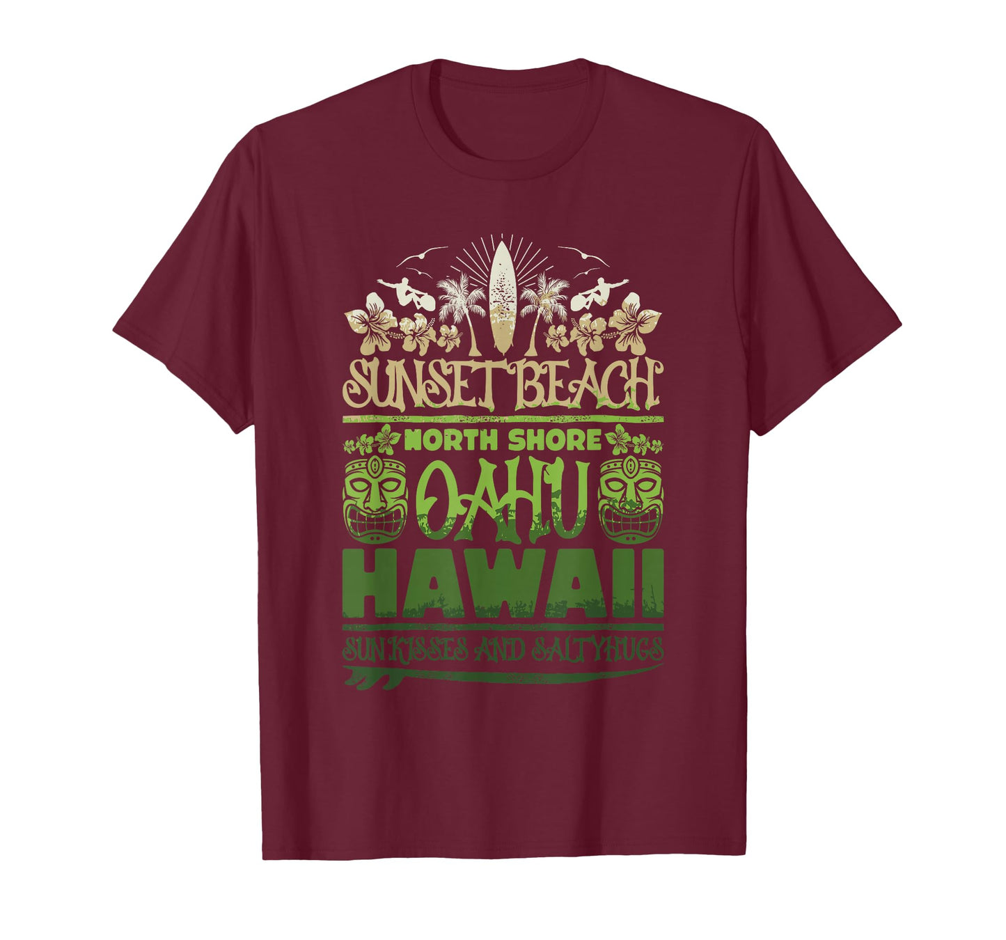 Sunset Beach Oahu North Shore Hawaii Surf Retro Tiki T-Shirt