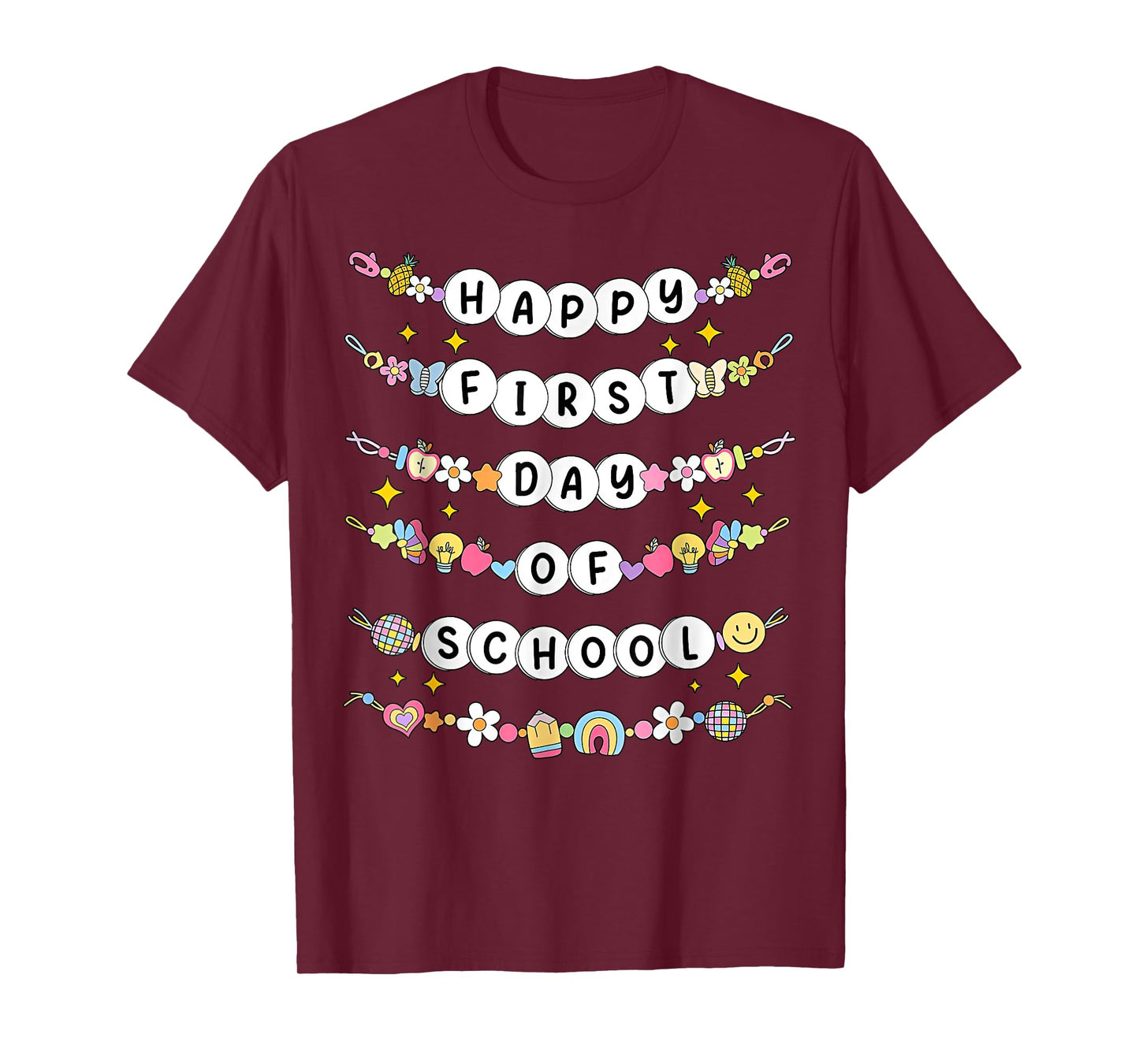 Happy First Day Of School Friendship Bracelets Teacher Kids T-Shirt