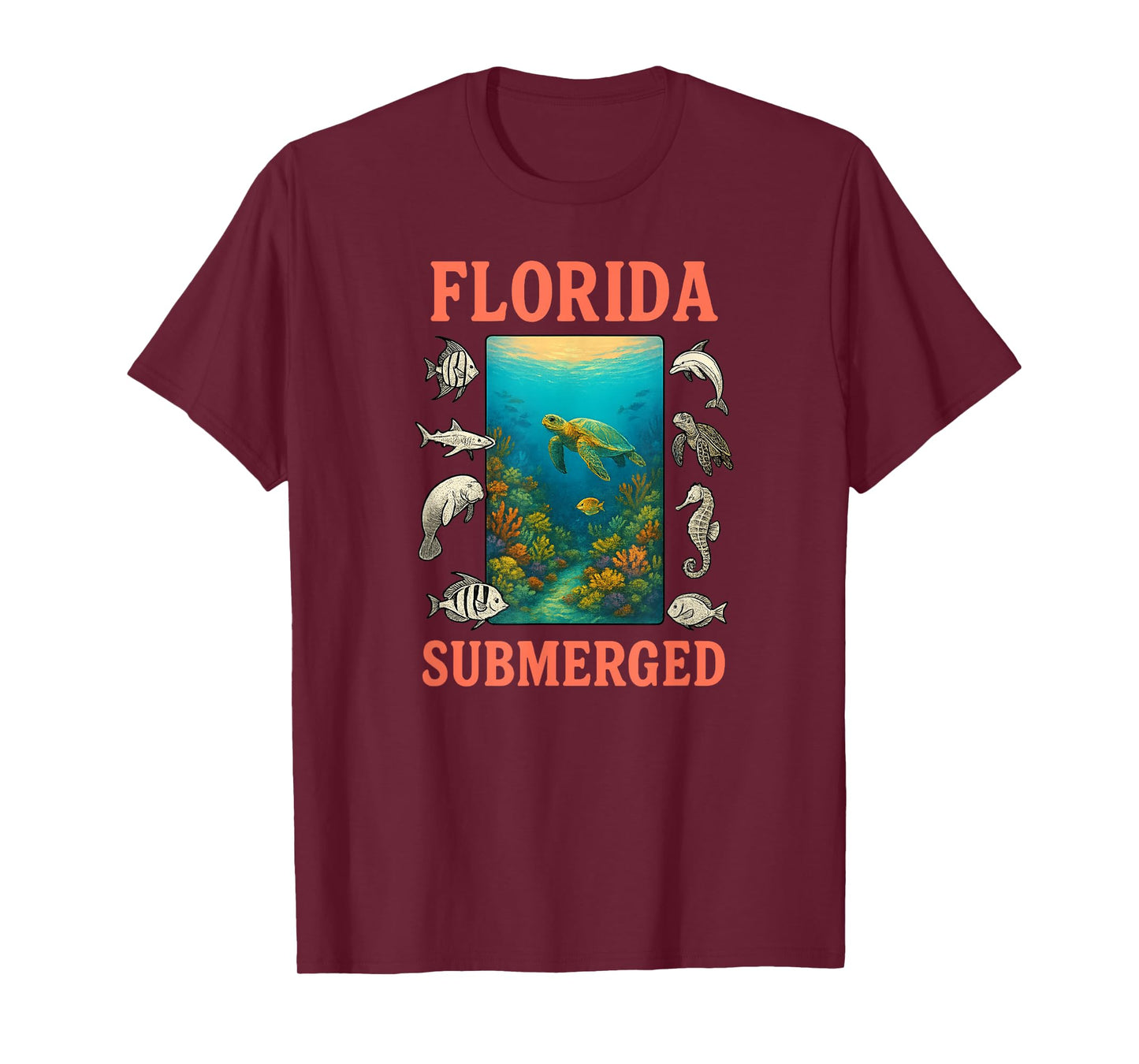 Florida Submerged Scuba Diving Design with Marine Life T-Shirt