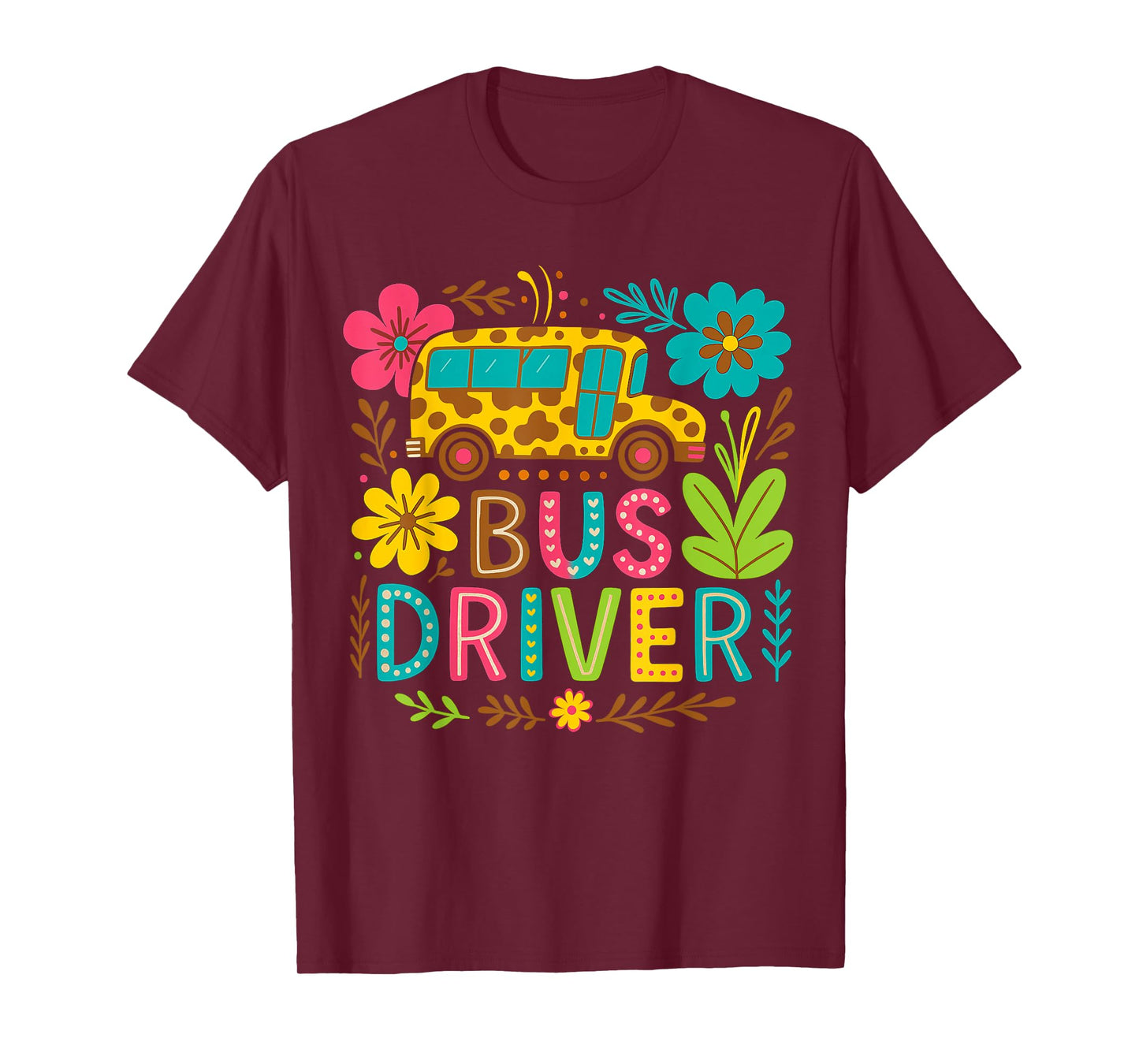 School Bus Driver Boho Floral Leopard Back to School Womens T-Shirt