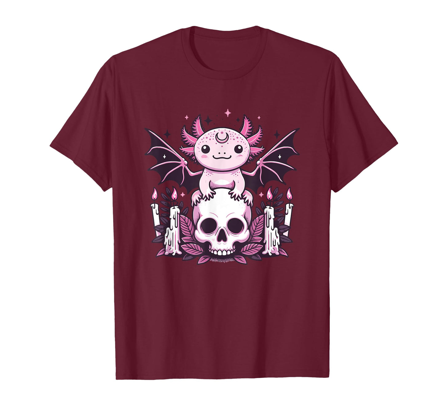 Kawaii Pastel Goth Cute Creepy Axolotl Bat Skeleton T-Shirt