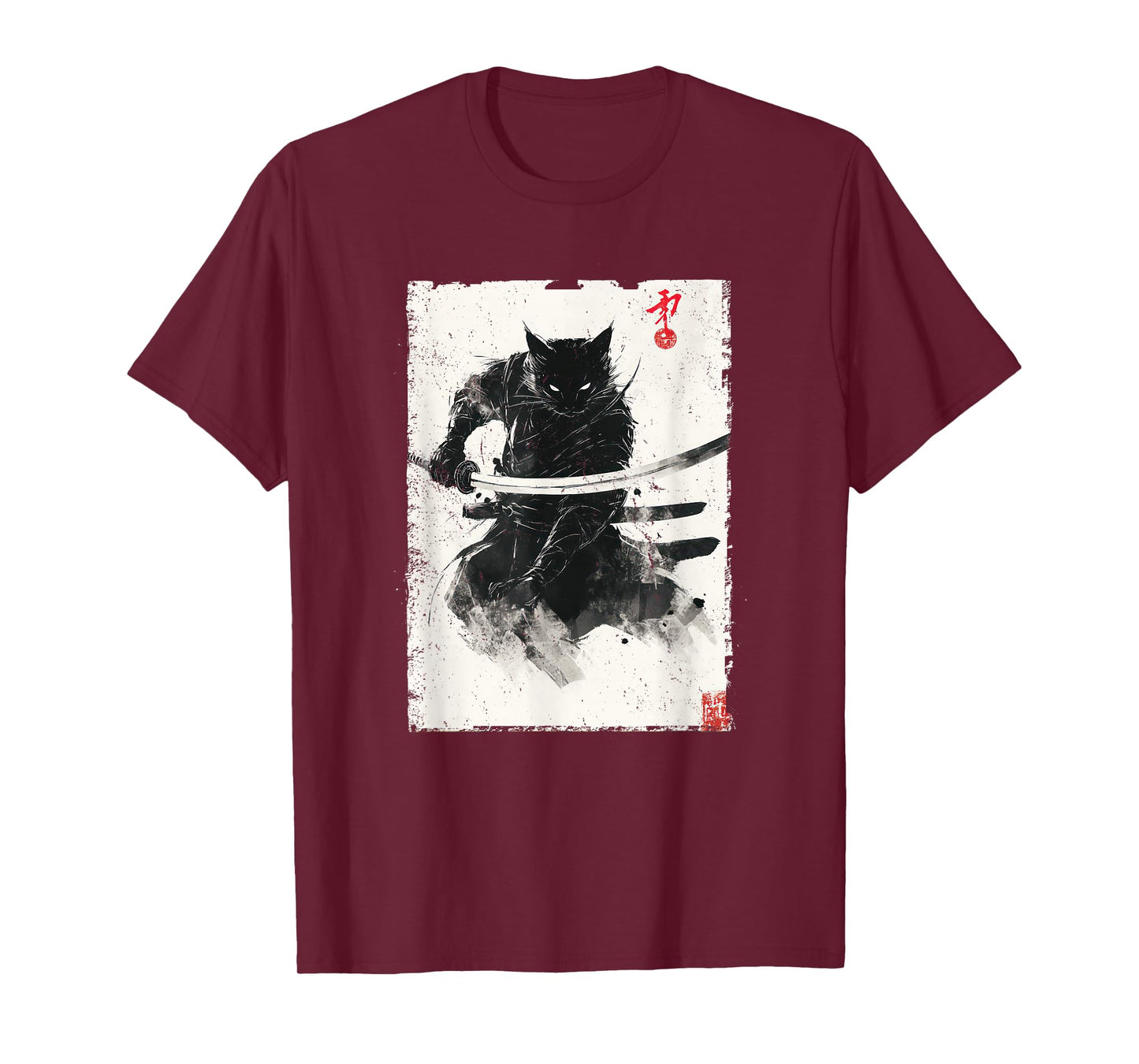 Vintage Samurai Cat Graphic Art Japanese Ukiyo-e T-Shirt