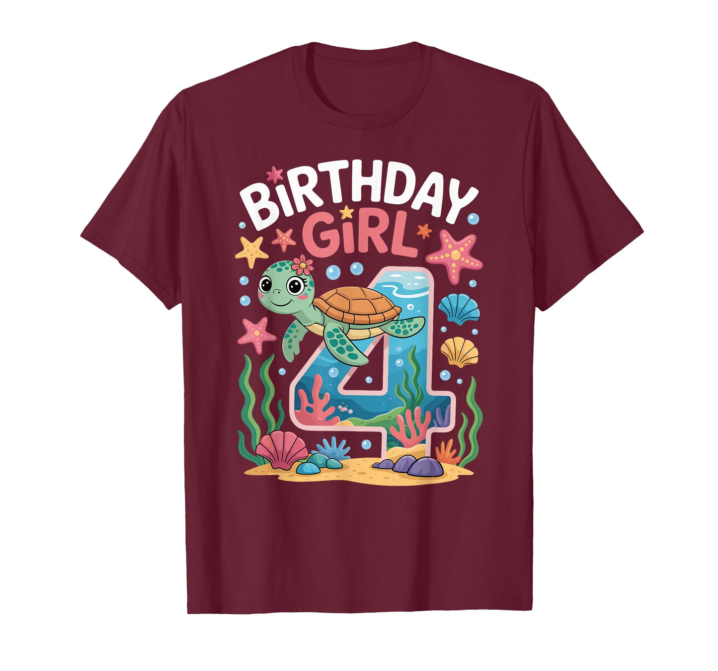 4 Year Old Birthday Girl 4th Sea Turtle Ocean T-Shirt