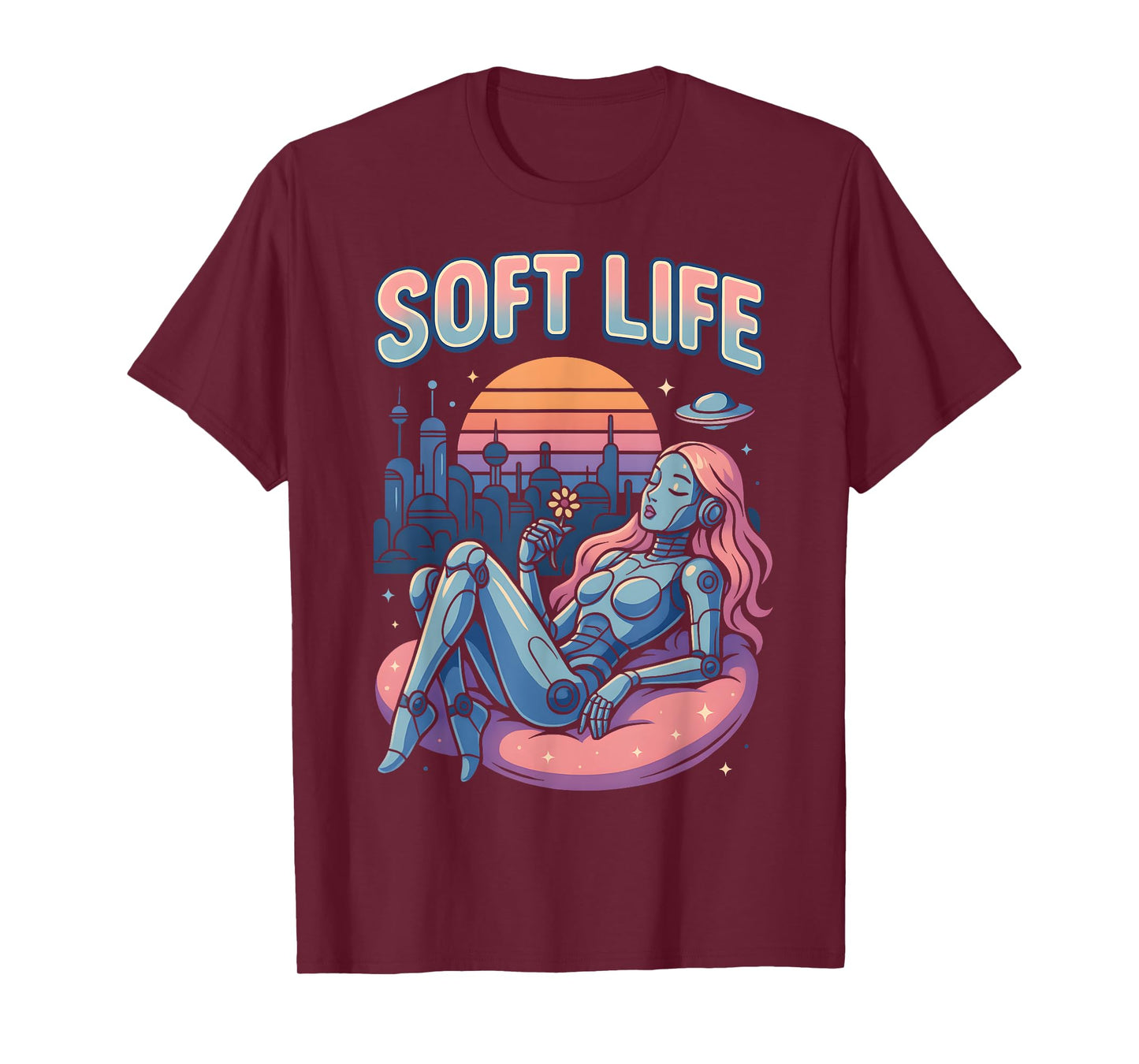 Soft Life Robot Girl Retrofuture City Retro Y2K Aesthetic T-Shirt